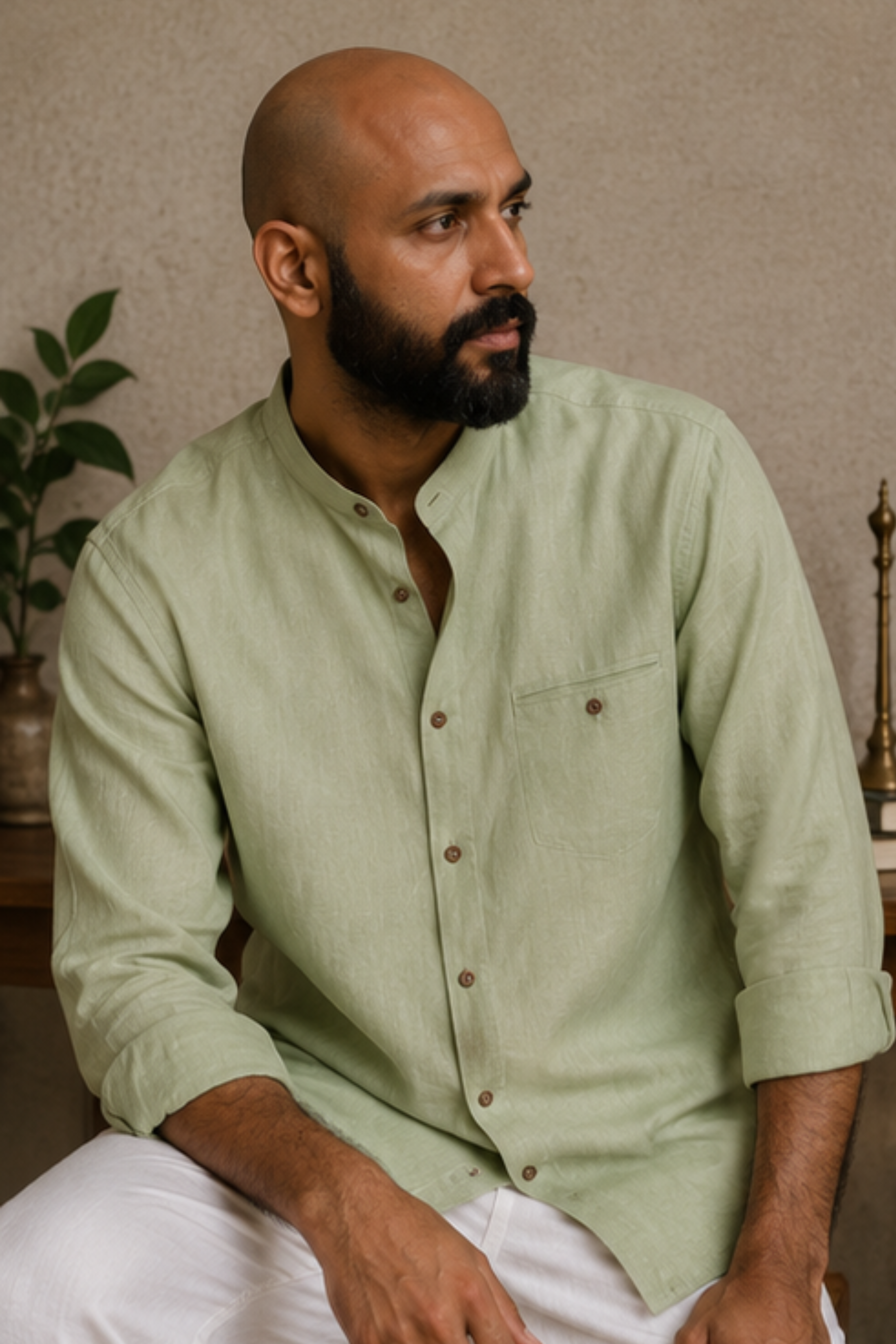 Harmony Pista Hemp Shirt with Chinese Collar – Premium Full Sleeve Shirt for Men