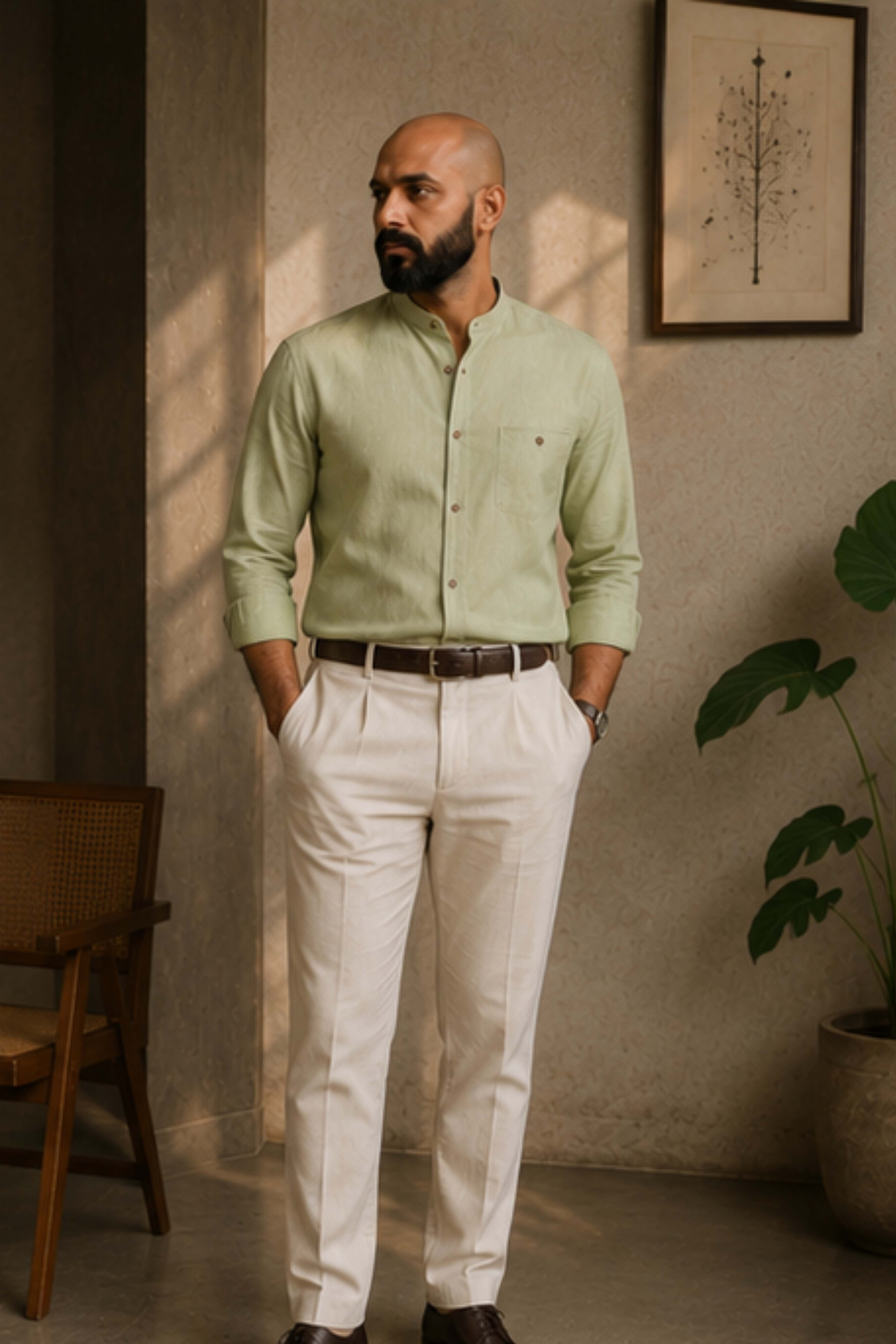 Harmony Pista Hemp Shirt with Chinese Collar – Premium Full Sleeve Shirt for Men