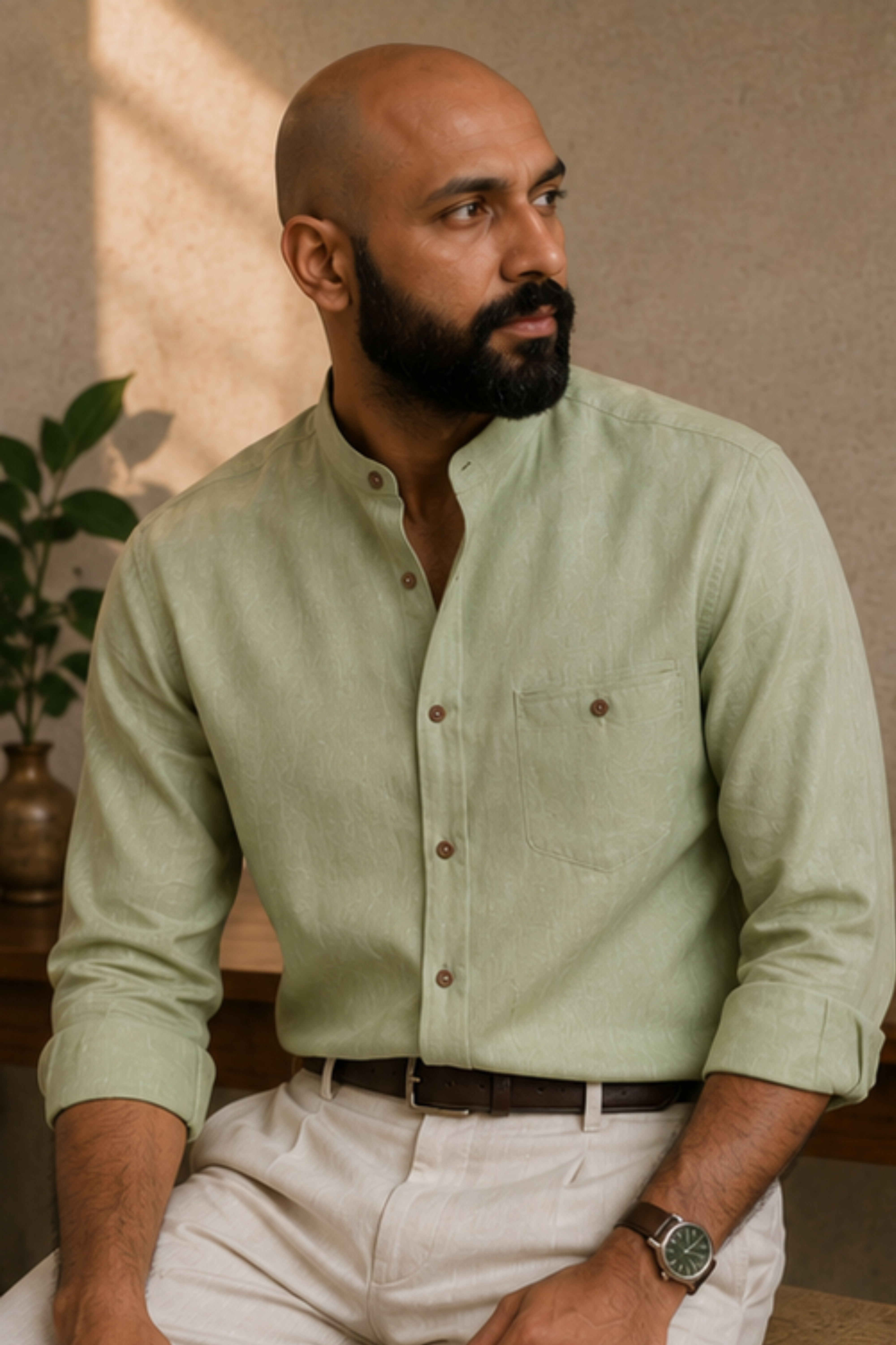 Harmony Pista Hemp Shirt with Chinese Collar – Premium Full Sleeve Shirt for Men