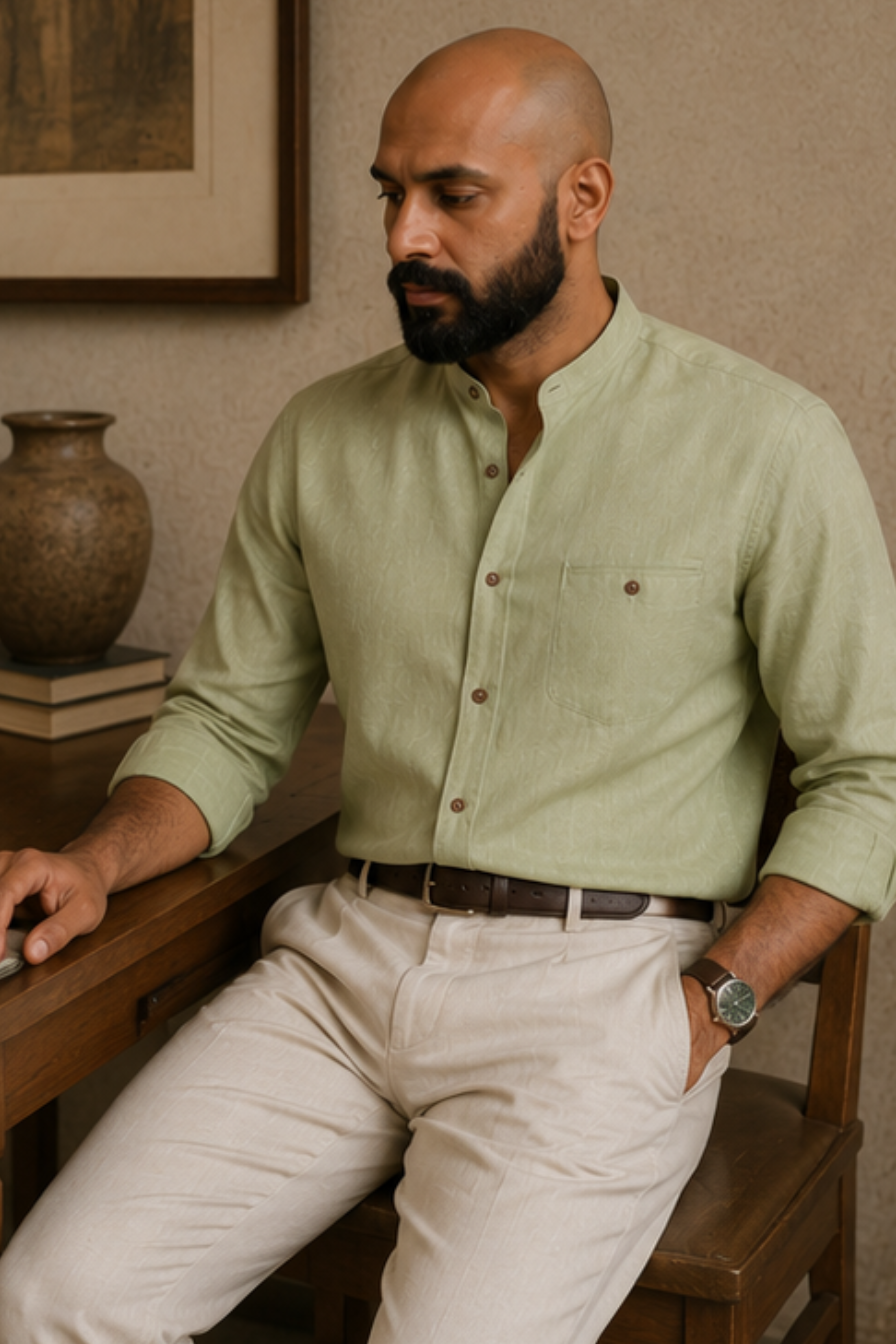 Harmony Pista Hemp Shirt with Chinese Collar – Premium Full Sleeve Shirt for Men