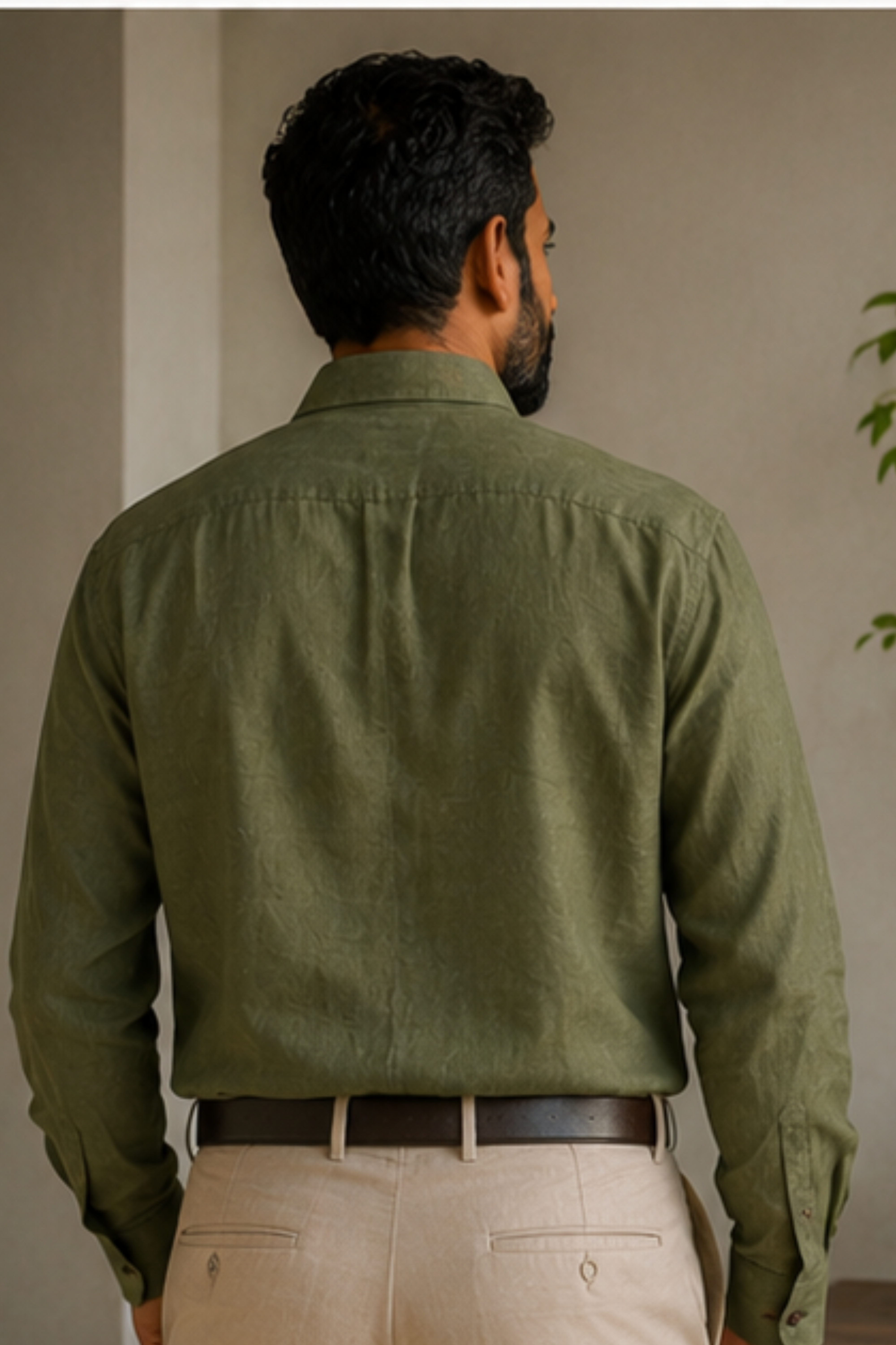 Harmony Olive Branch Hemp Shirt with Spread Collar – Premium Full Sleeve Shirt for Men