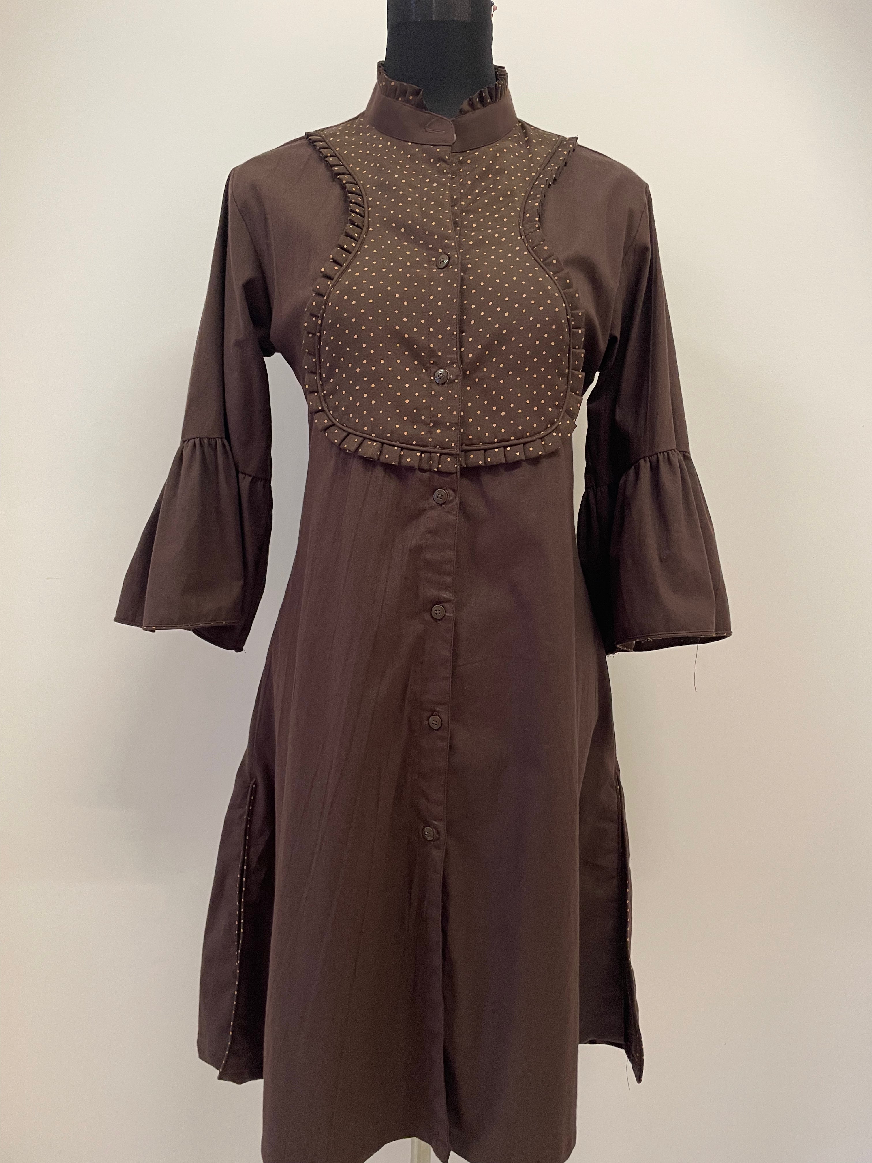 Pure Cotton Shirt Dress in Brown