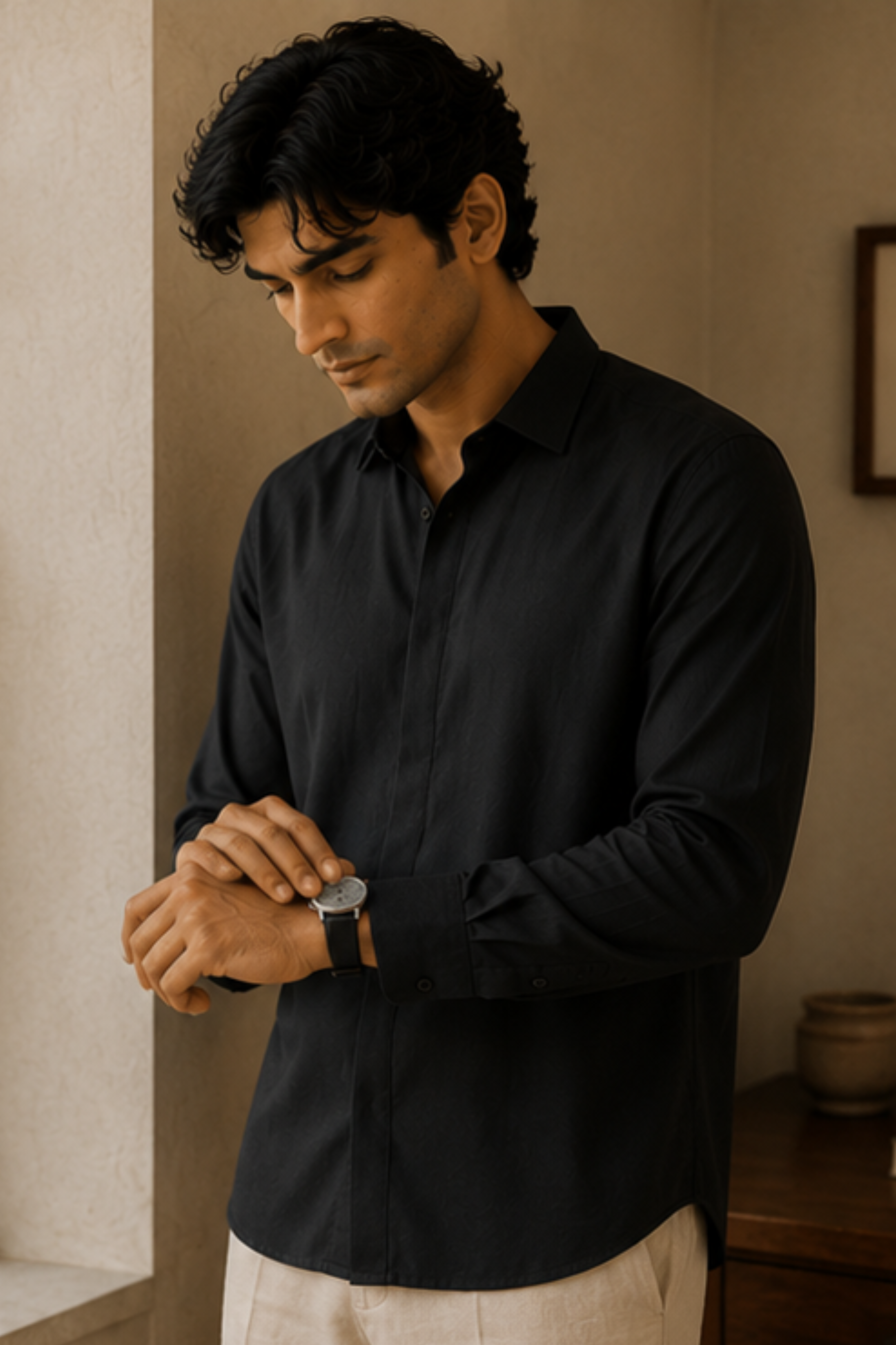 Imperial Charcoal Black Modal Satin Spread Collar Shirt for Men – Full Sleeve Sustainable Shirt
