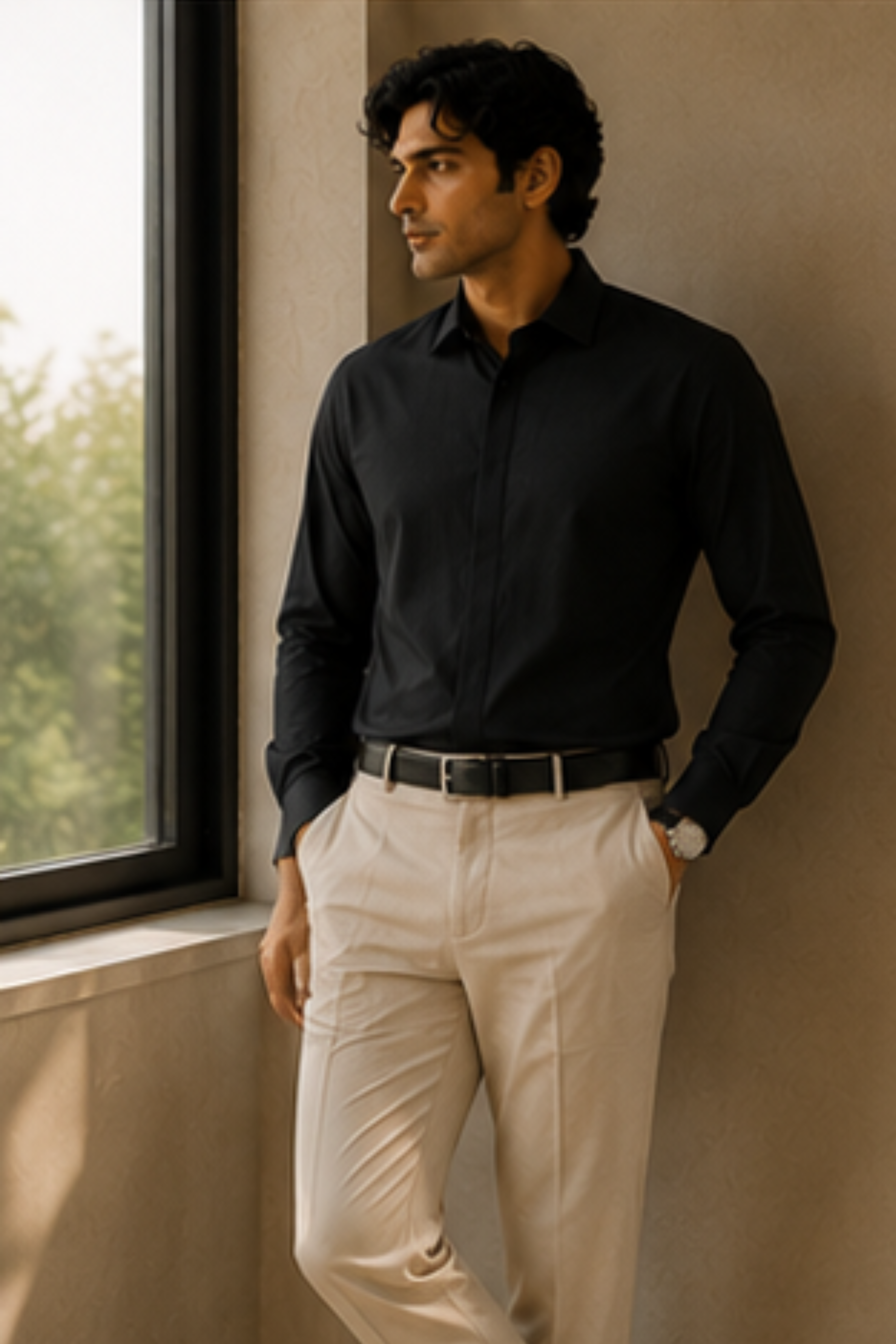 Imperial Charcoal Black Modal Satin Spread Collar Shirt for Men – Full Sleeve Sustainable Shirt