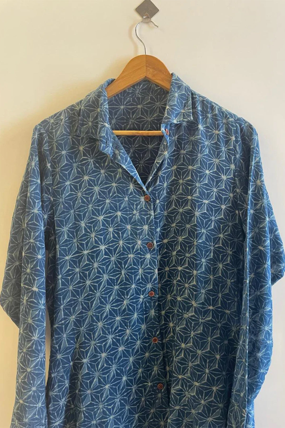 Indigo Slub Cotton Long Shirt