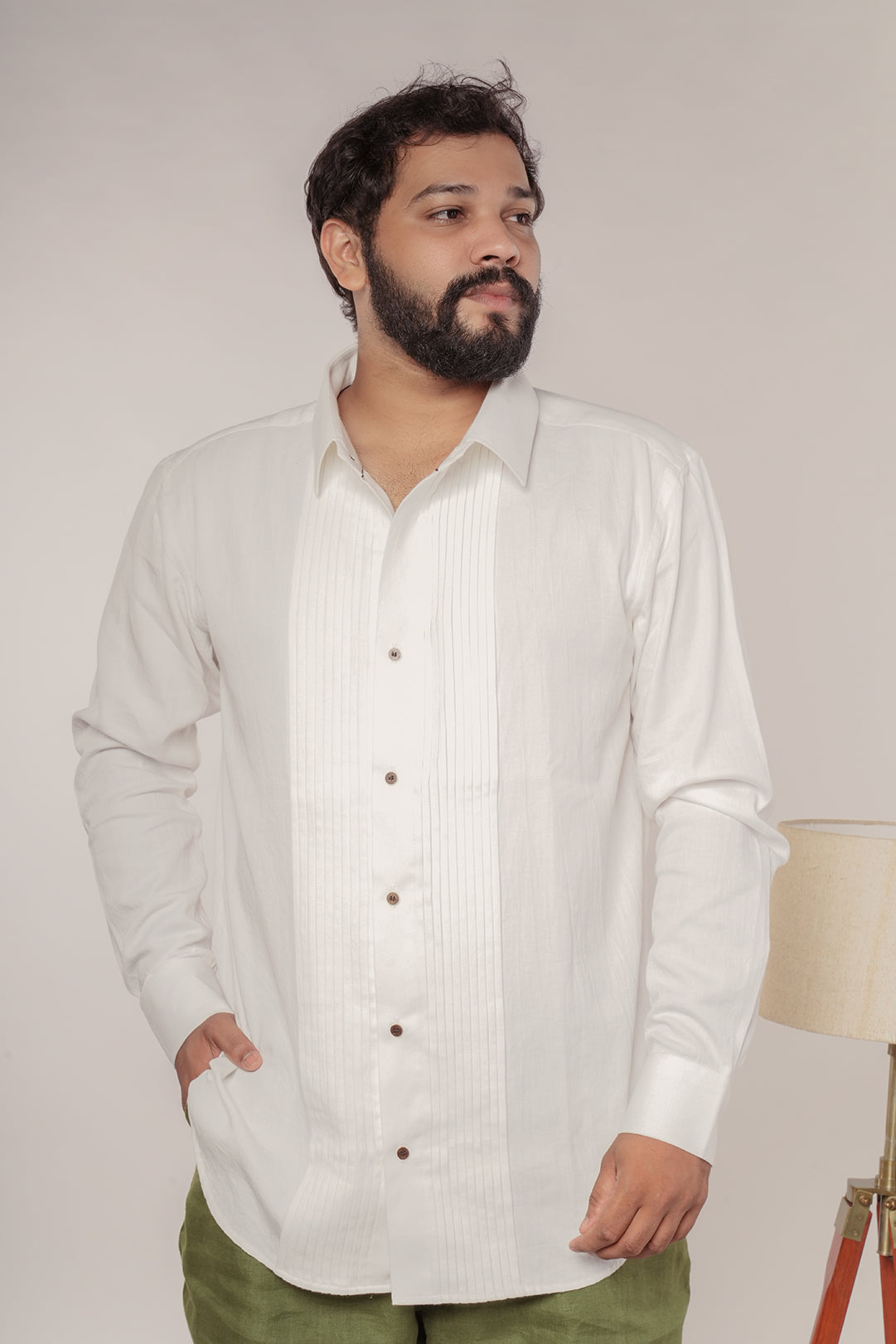 Serene Ayurvedic Cotton Tuxedo Shirt with Spread Collar