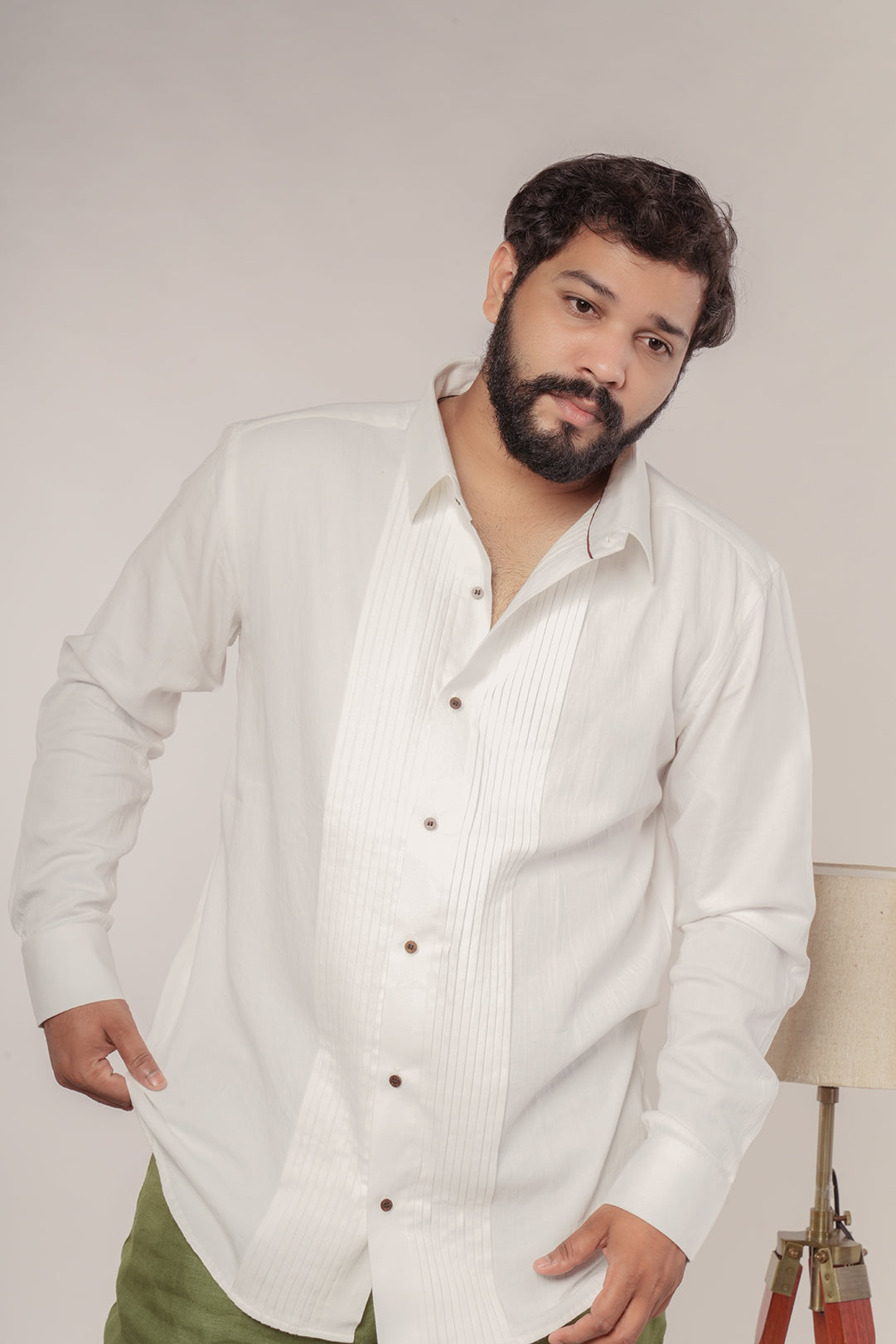 Serene Ayurvedic Cotton Tuxedo Shirt with Spread Collar