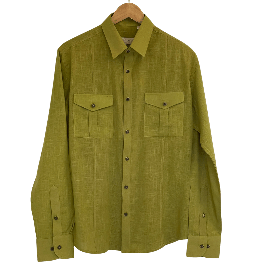 Gabriel Slub Cotton Shirt in Lemon Green