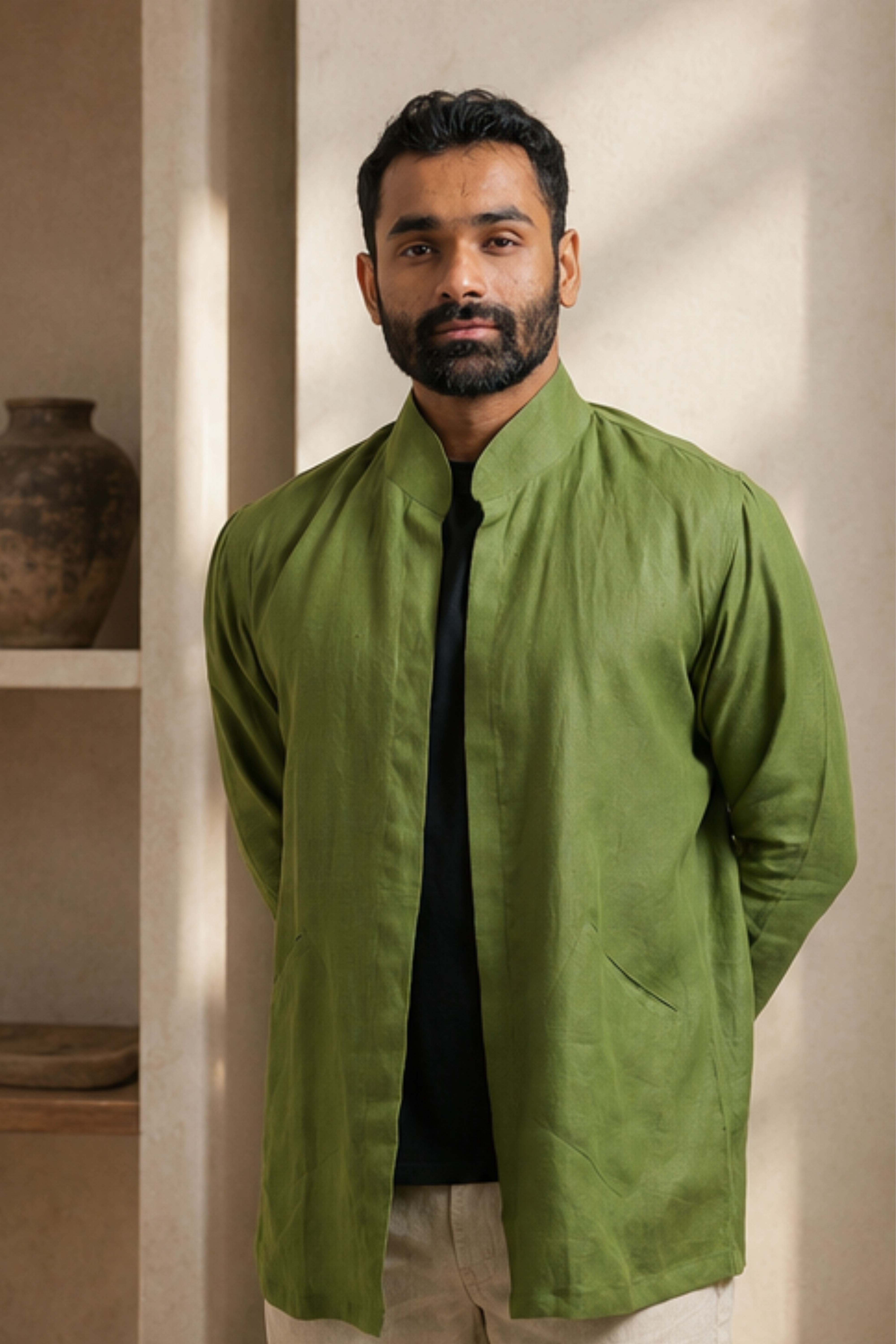 Majestic Olive Branch Hemp Overlay – Sustainable Hemp Layering Jacket for Men