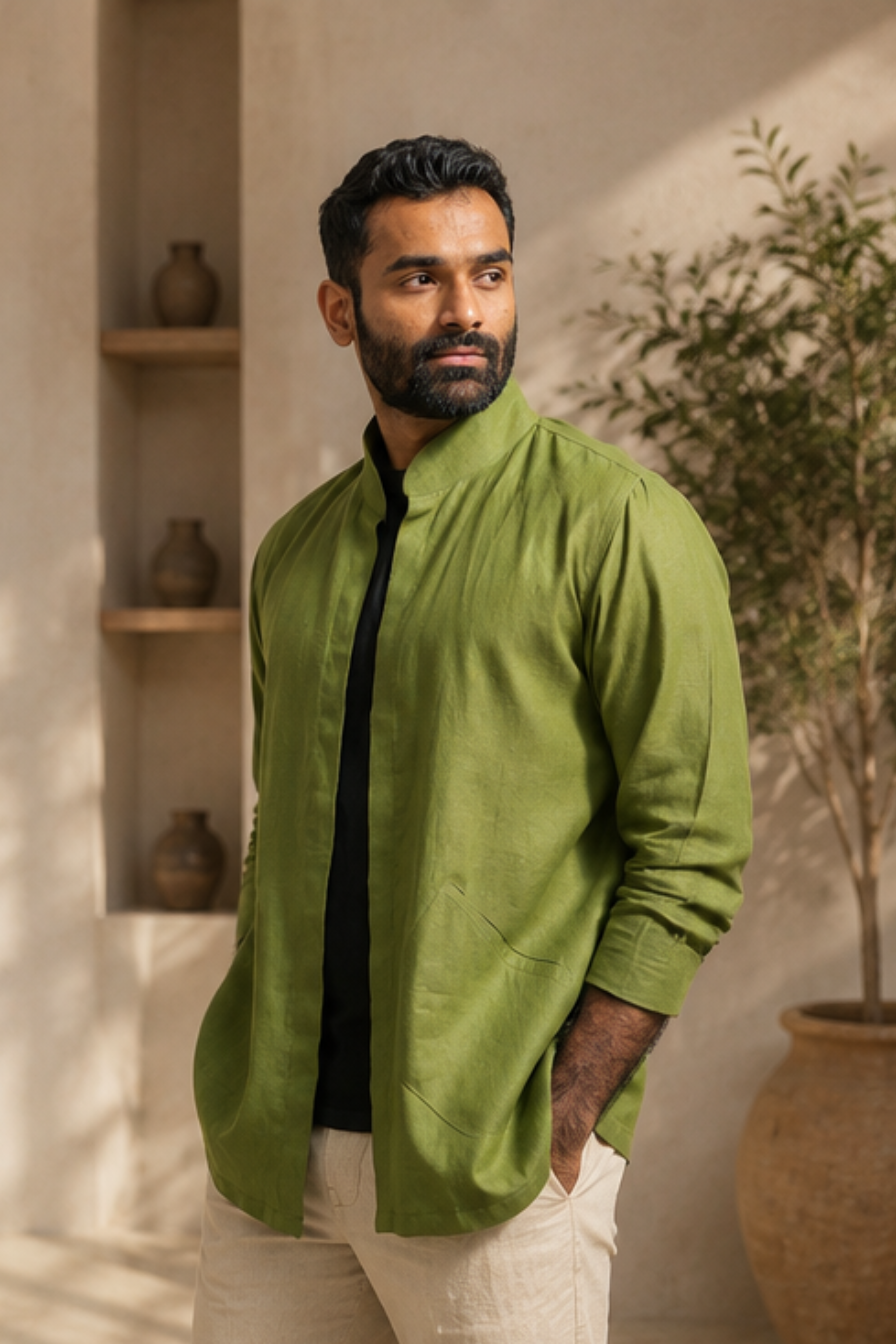 Majestic Olive Branch Hemp Overlay – Sustainable Hemp Layering Jacket for Men