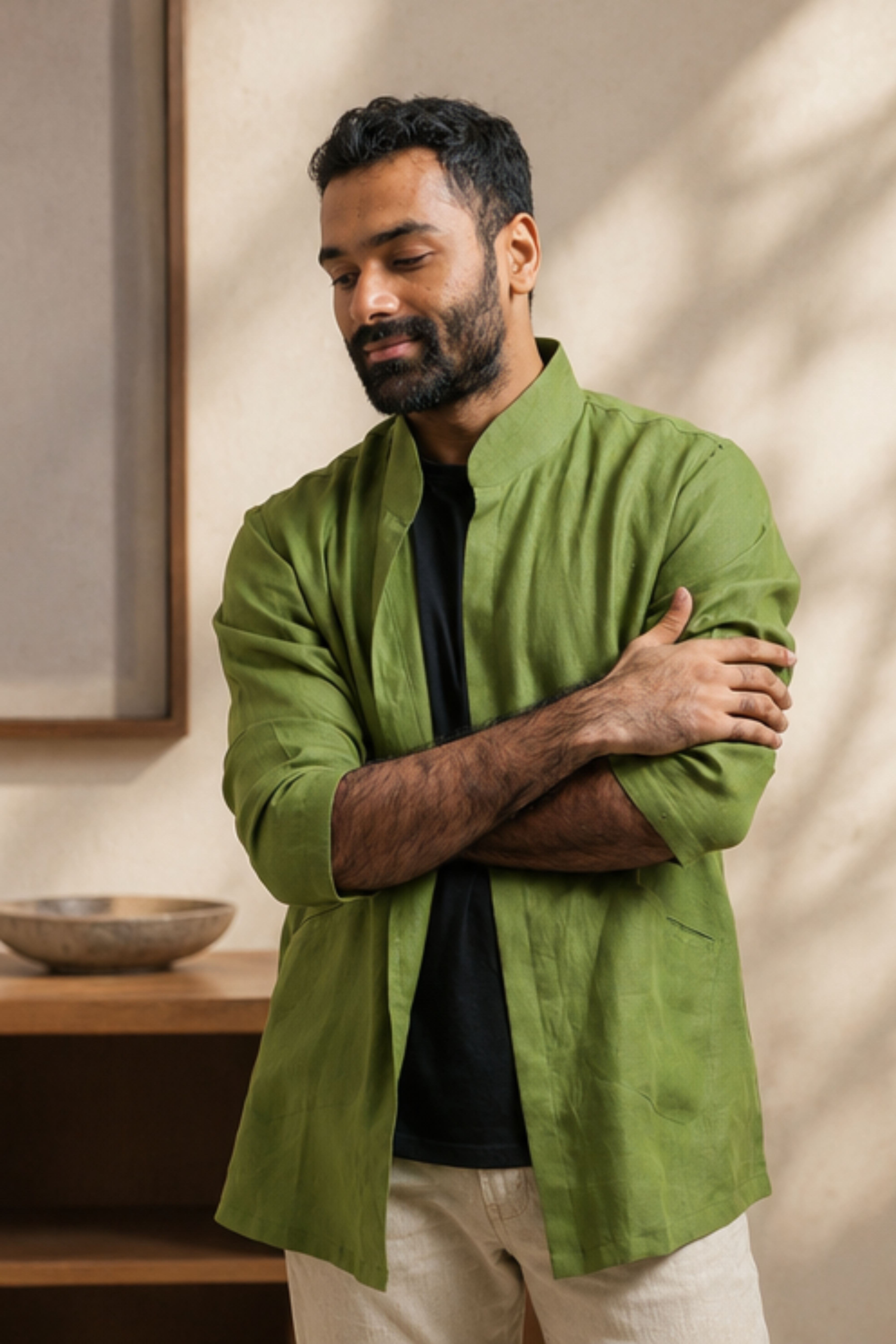 Majestic Olive Branch Hemp Overlay – Sustainable Hemp Layering Jacket for Men
