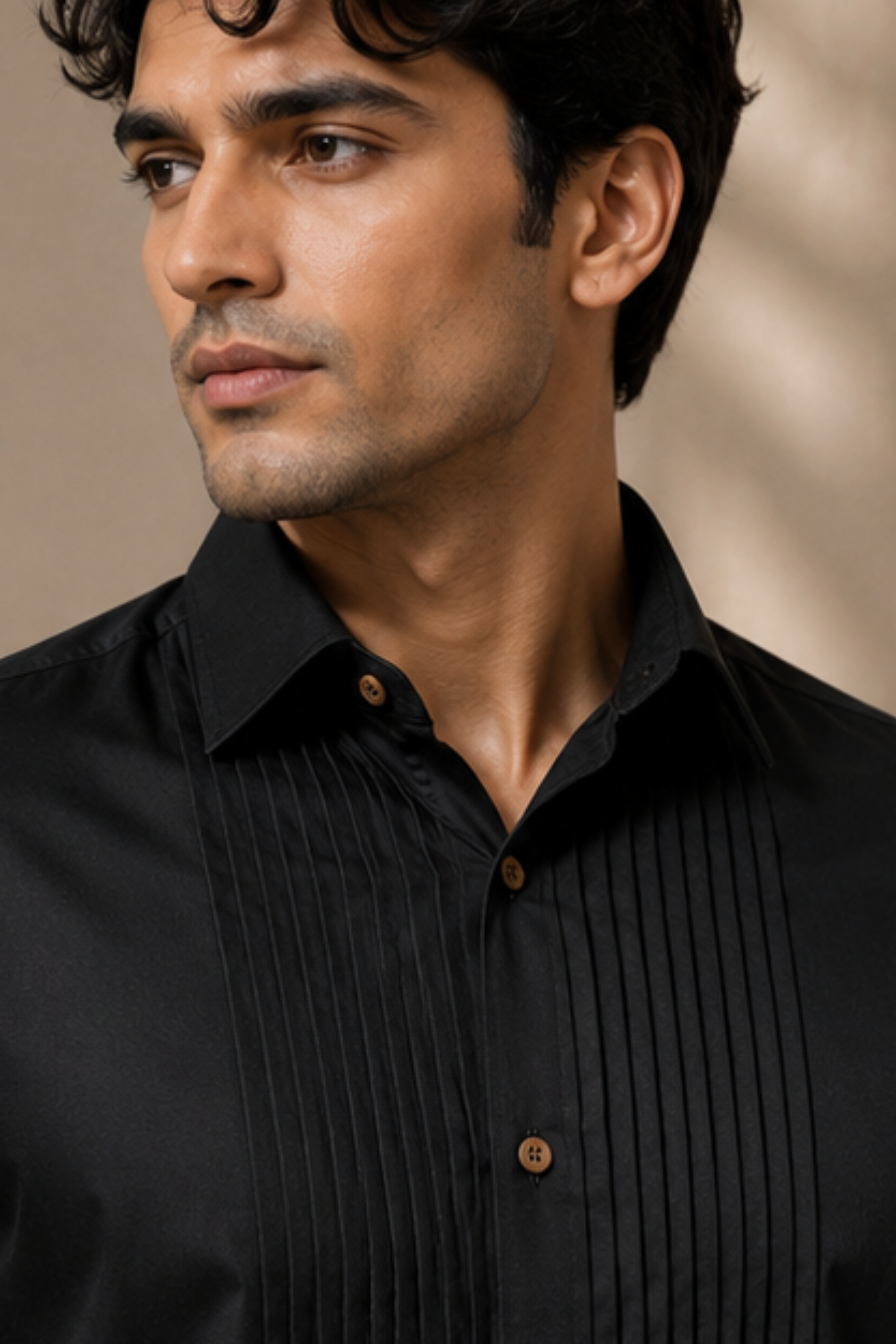 Noir Tencel™ Satin Tuxedo Shirt – Jet Black Full Sleeve Shirt for Men