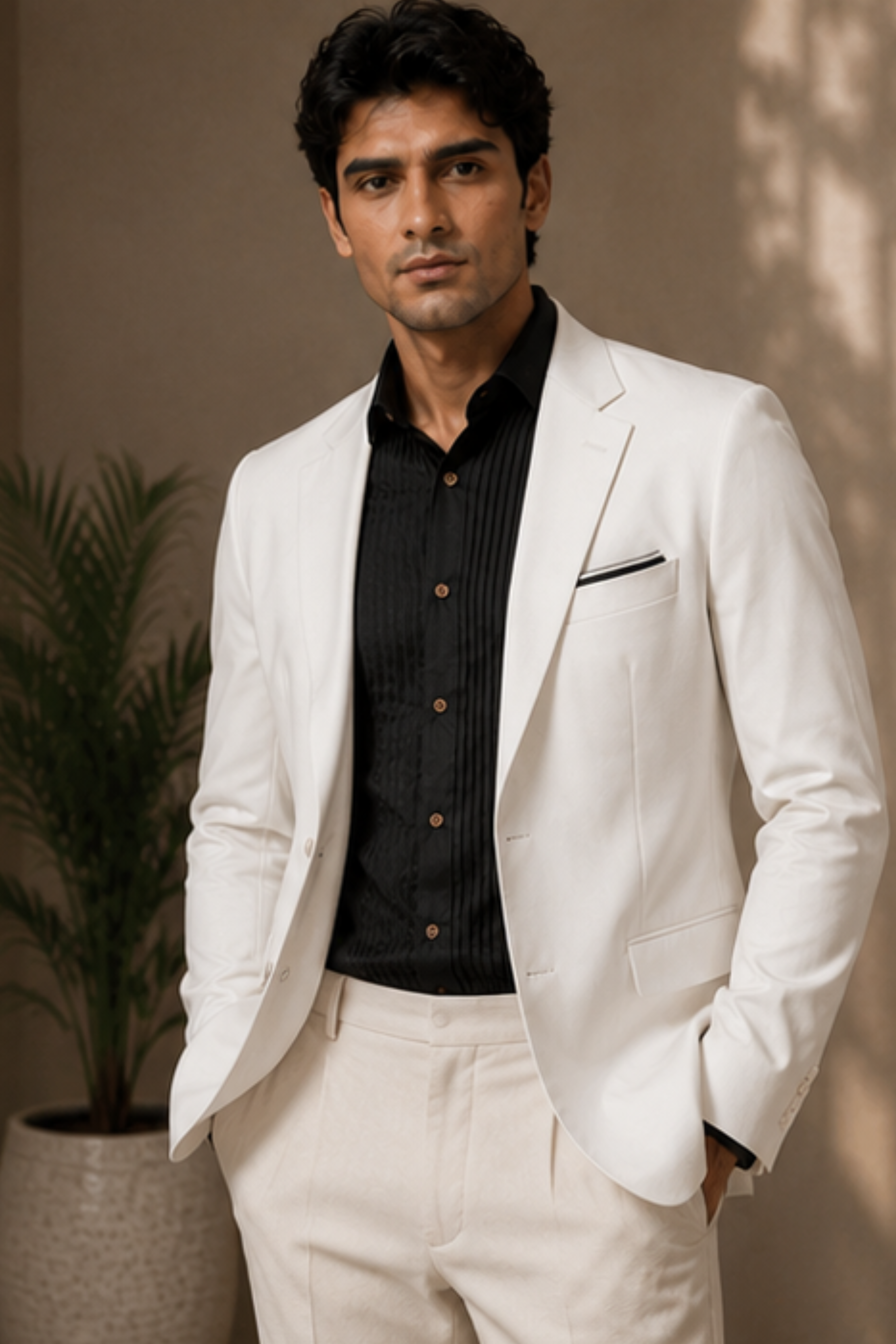 Noir Tencel™ Satin Tuxedo Shirt – Jet Black Full Sleeve Shirt for Men