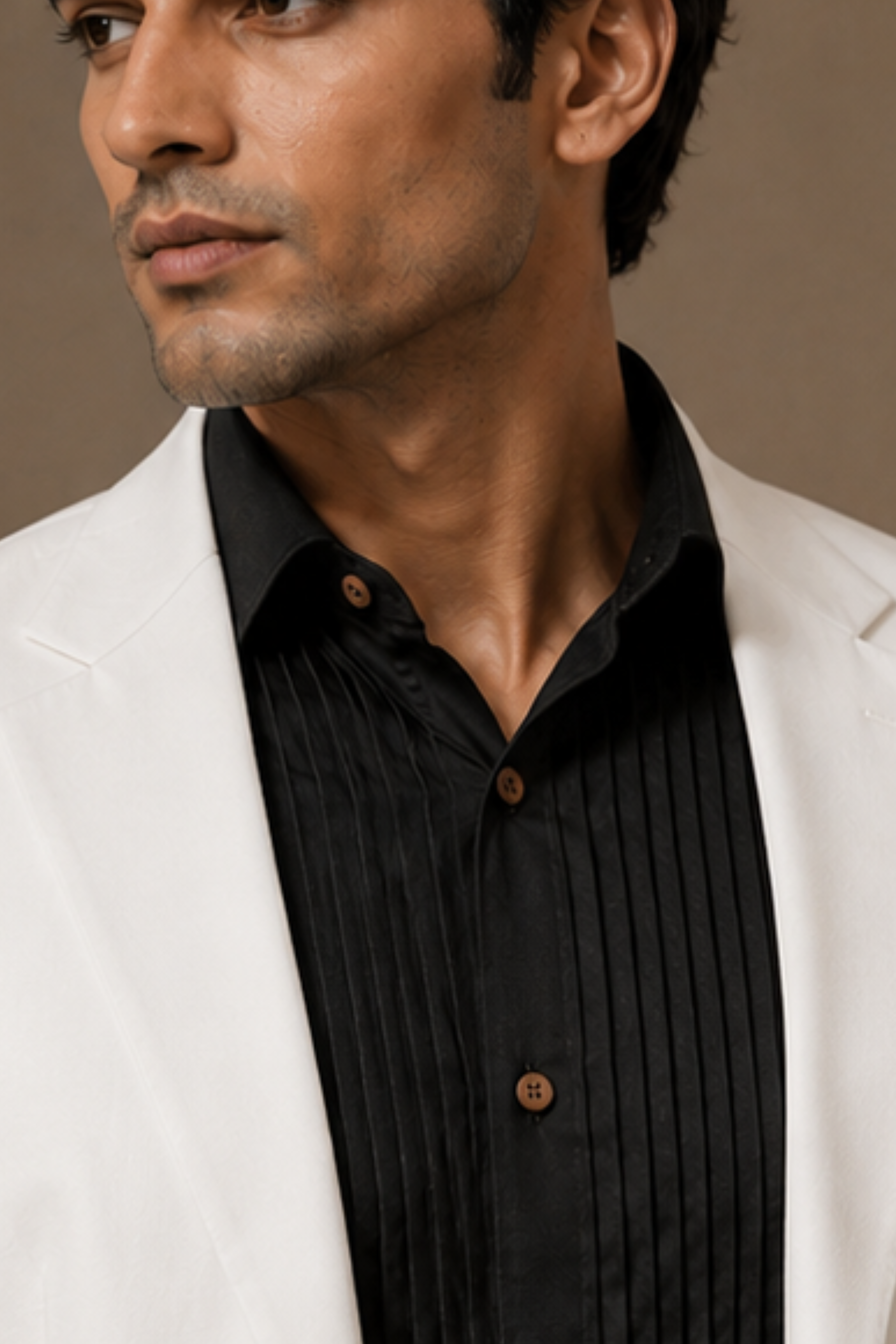 Noir Tencel™ Satin Tuxedo Shirt – Jet Black Full Sleeve Shirt for Men