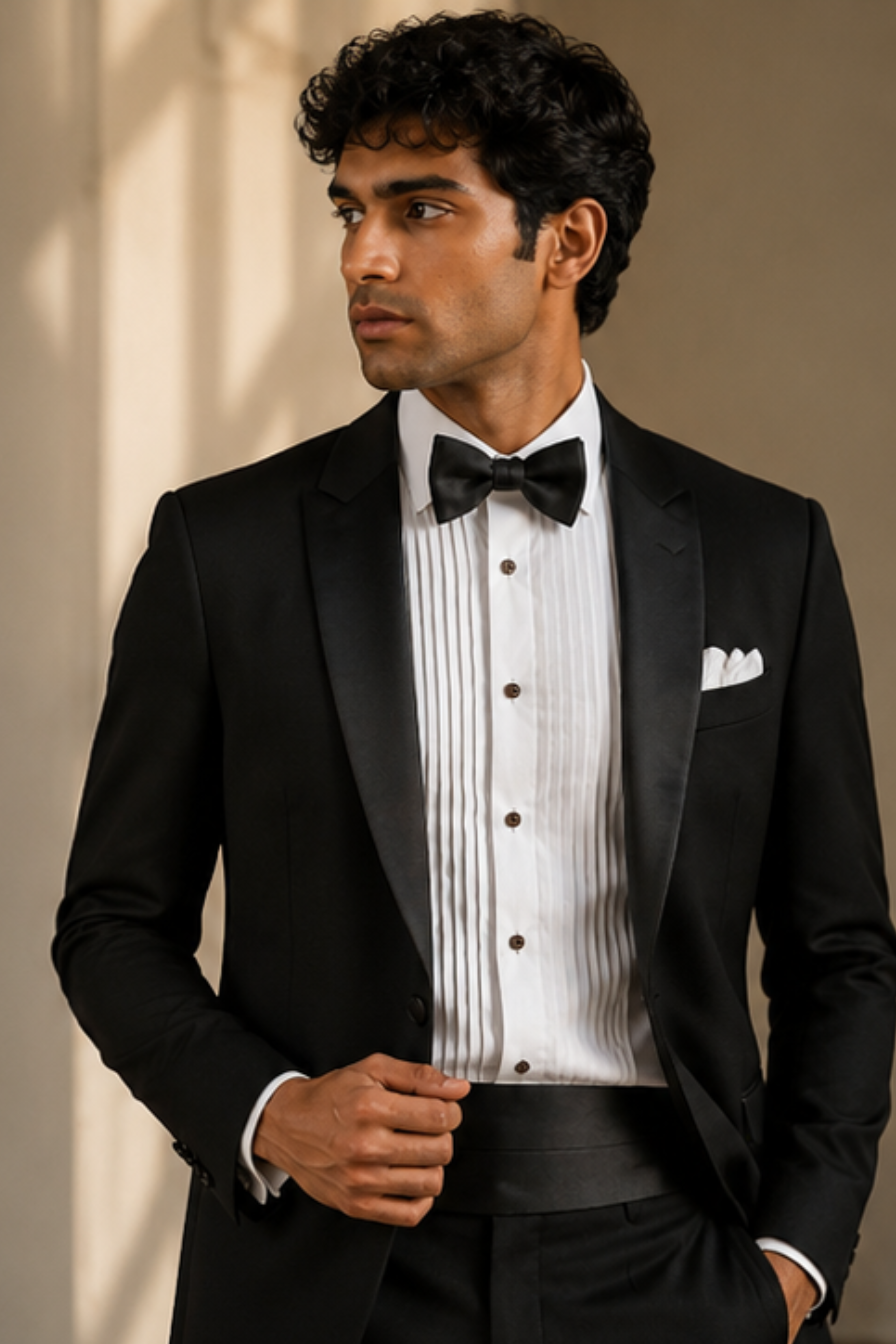 Noir Tencel™ Satin Tuxedo Shirt – Optic White Full Sleeve Shirt for Men