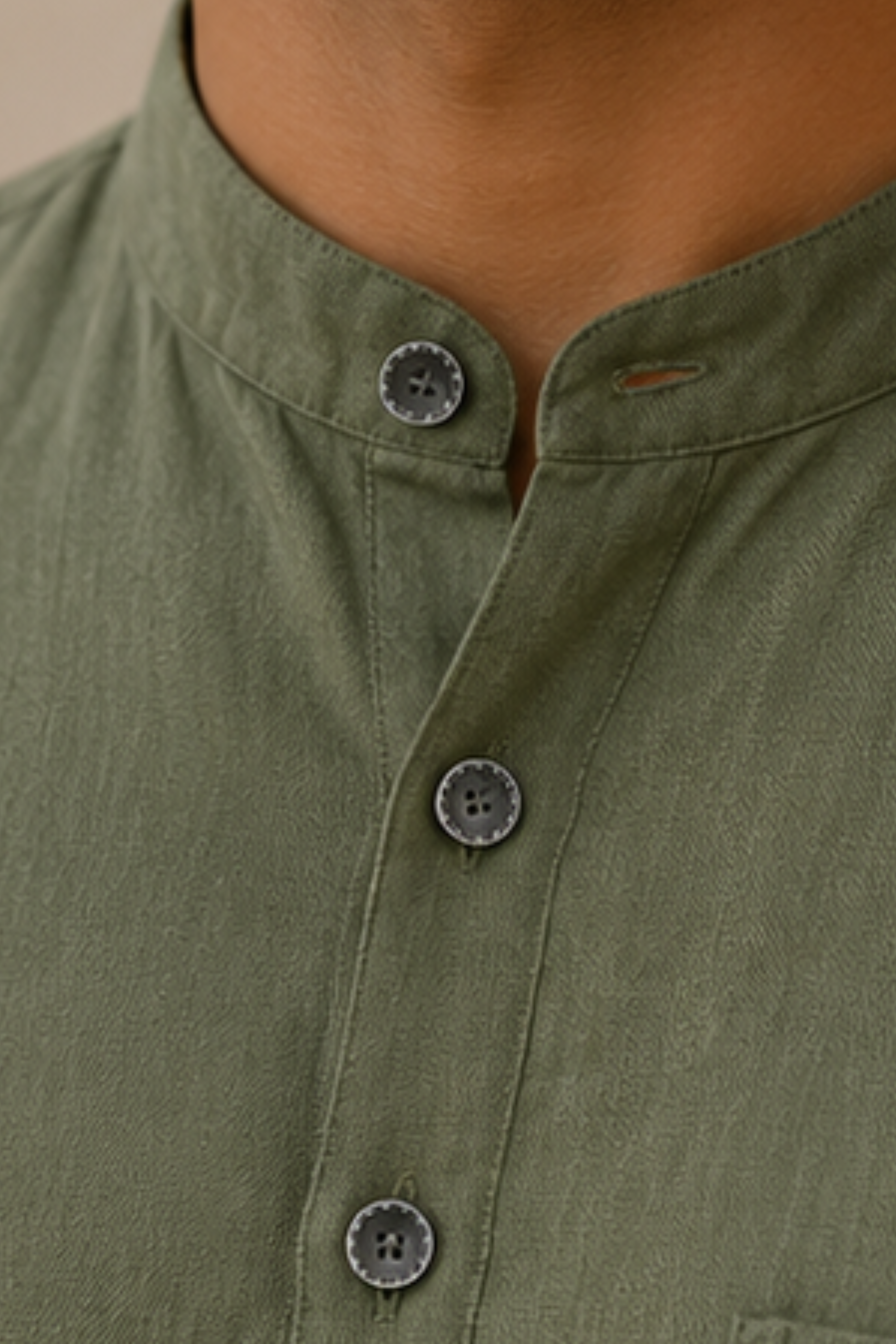 Harmony Olive Branch Hemp Shirt with Chinese Collar – Premium Full Sleeve Shirt for Men