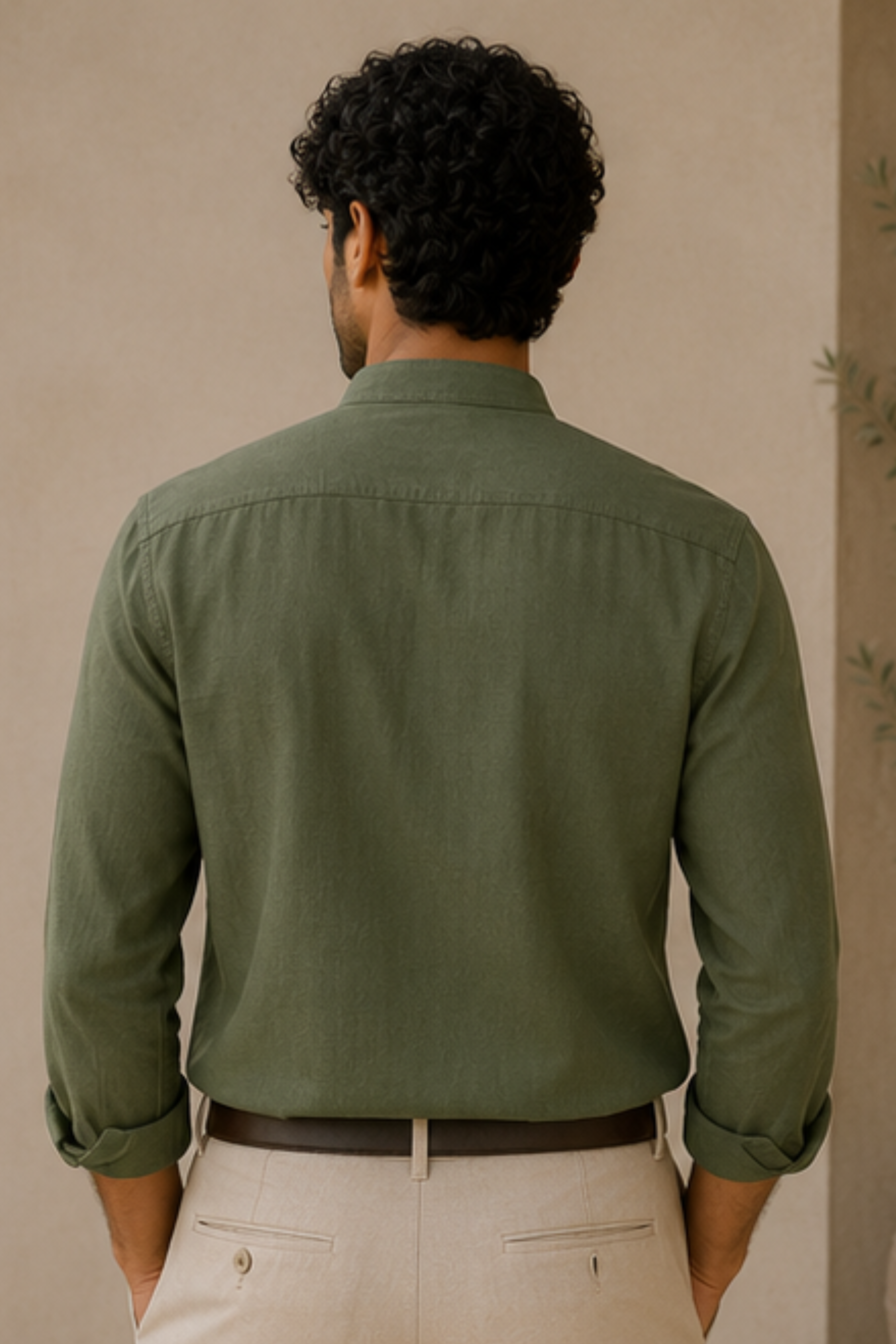 Harmony Olive Branch Hemp Shirt with Chinese Collar – Premium Full Sleeve Shirt for Men