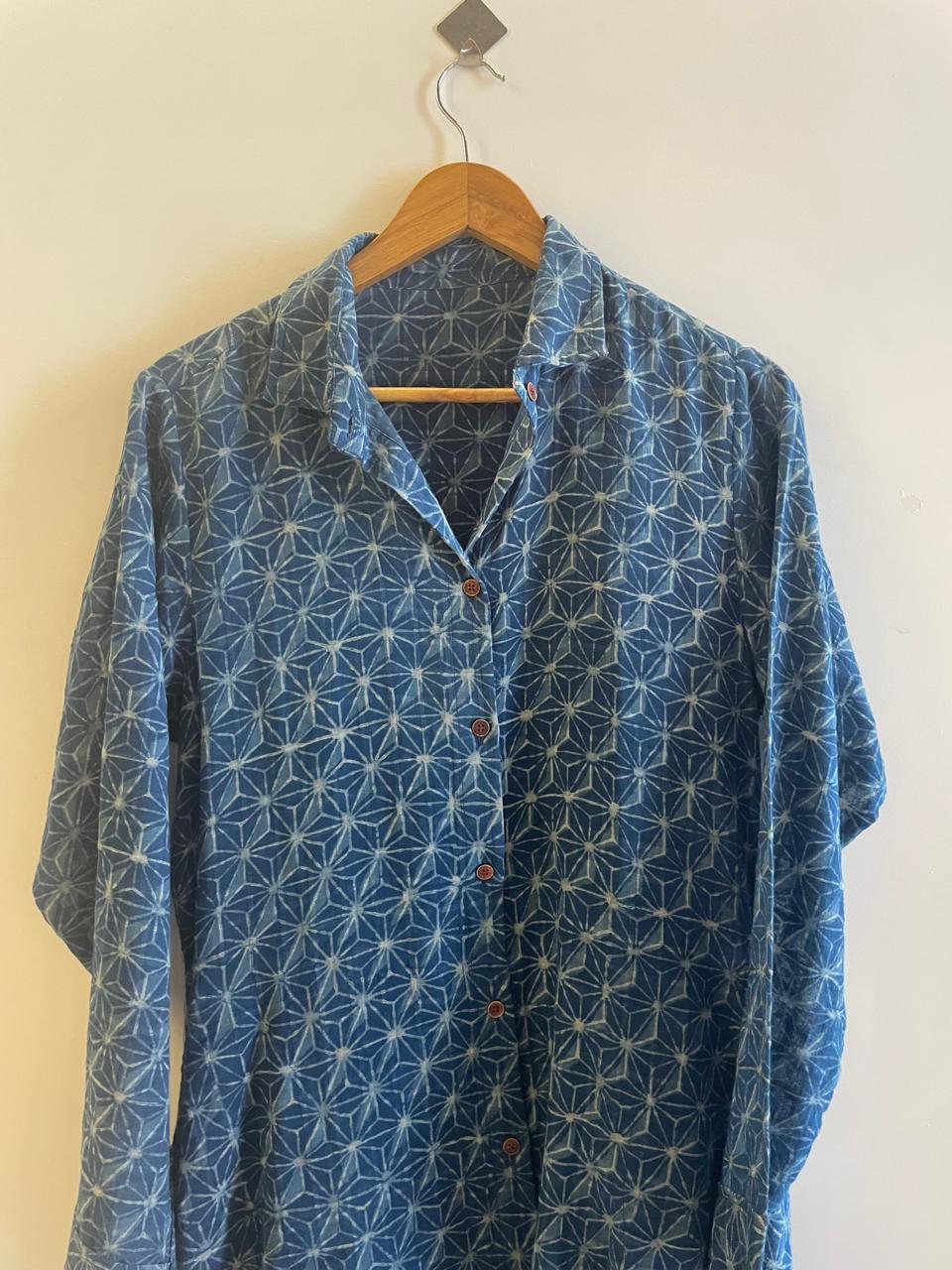 Indigo Slub Cotton Long Shirt