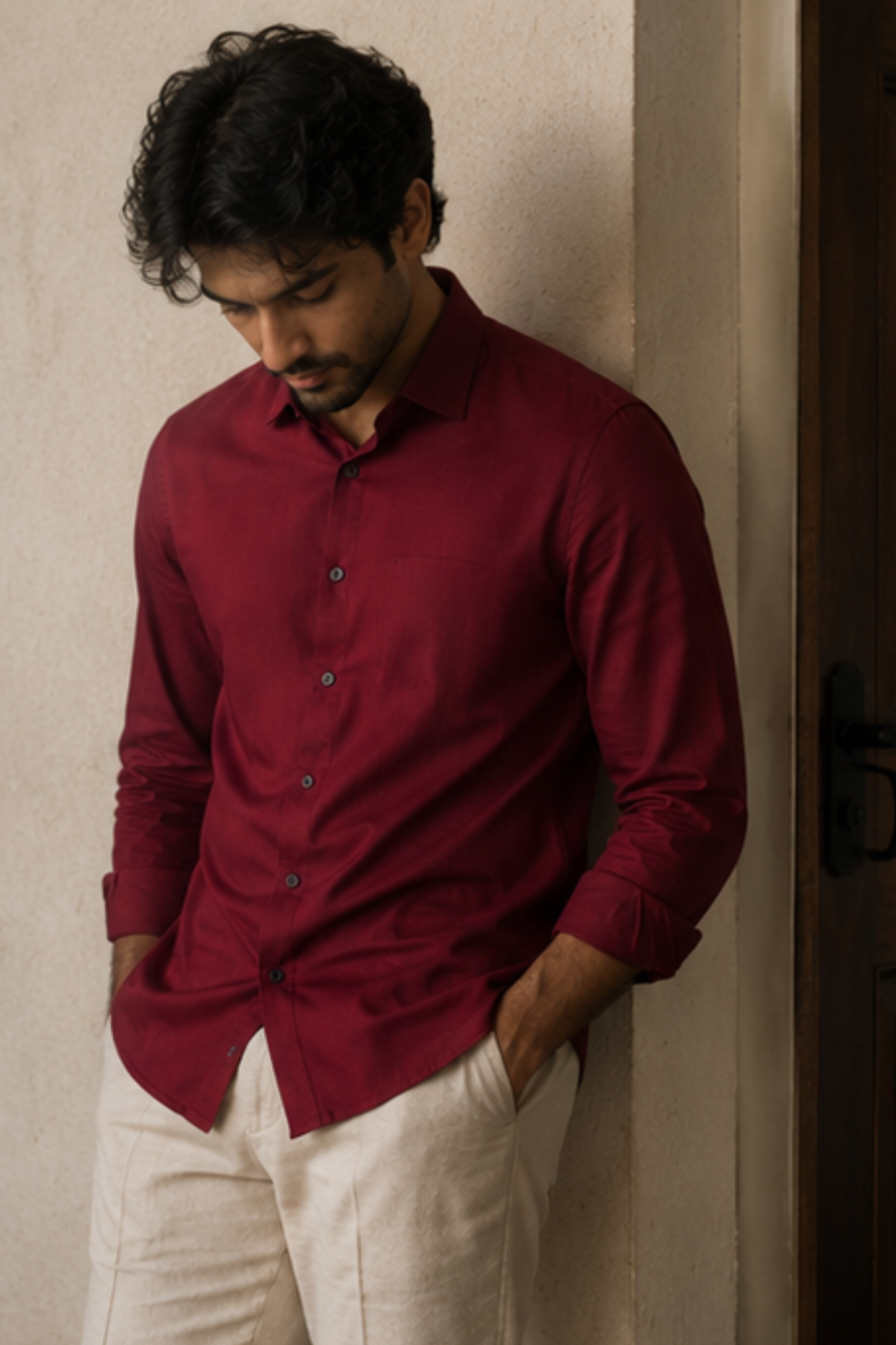 Imperial Royal Maroon Modal Satin Spread Collar Shirt for Men – Full Sleeve Sustainable Shirt