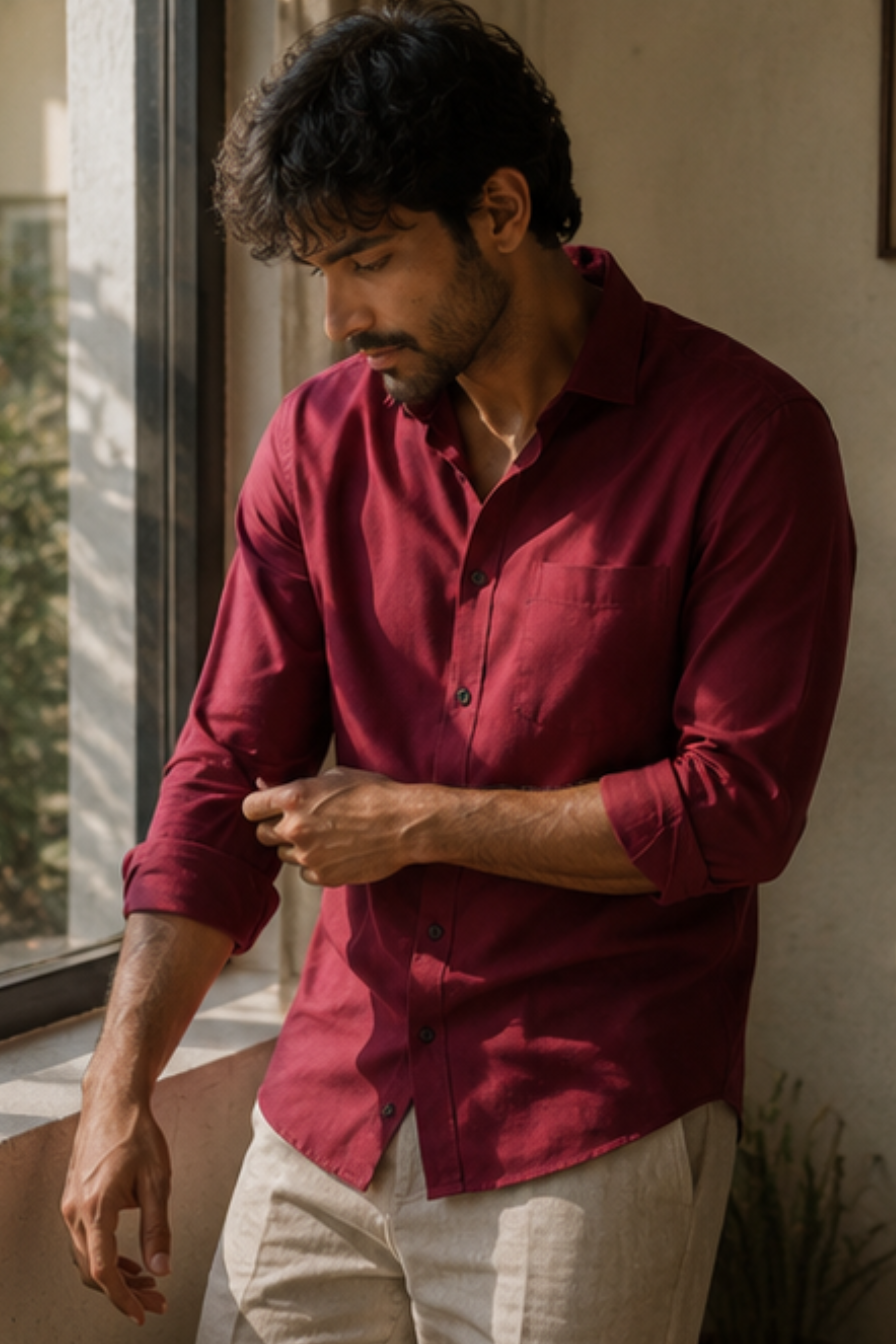Imperial Royal Maroon Modal Satin Spread Collar Shirt for Men – Full Sleeve Sustainable Shirt