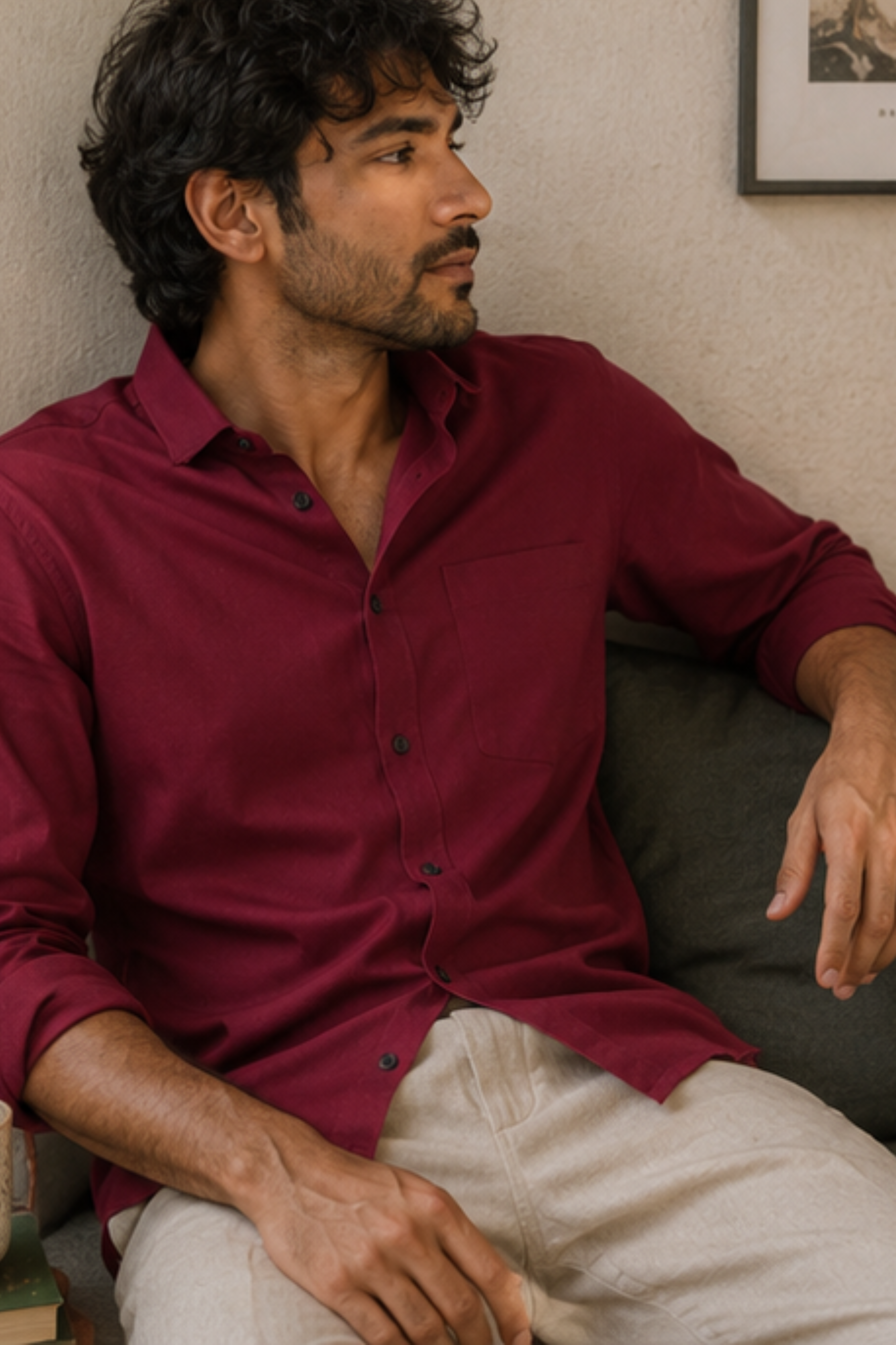 Imperial Royal Maroon Modal Satin Spread Collar Shirt for Men – Full Sleeve Sustainable Shirt