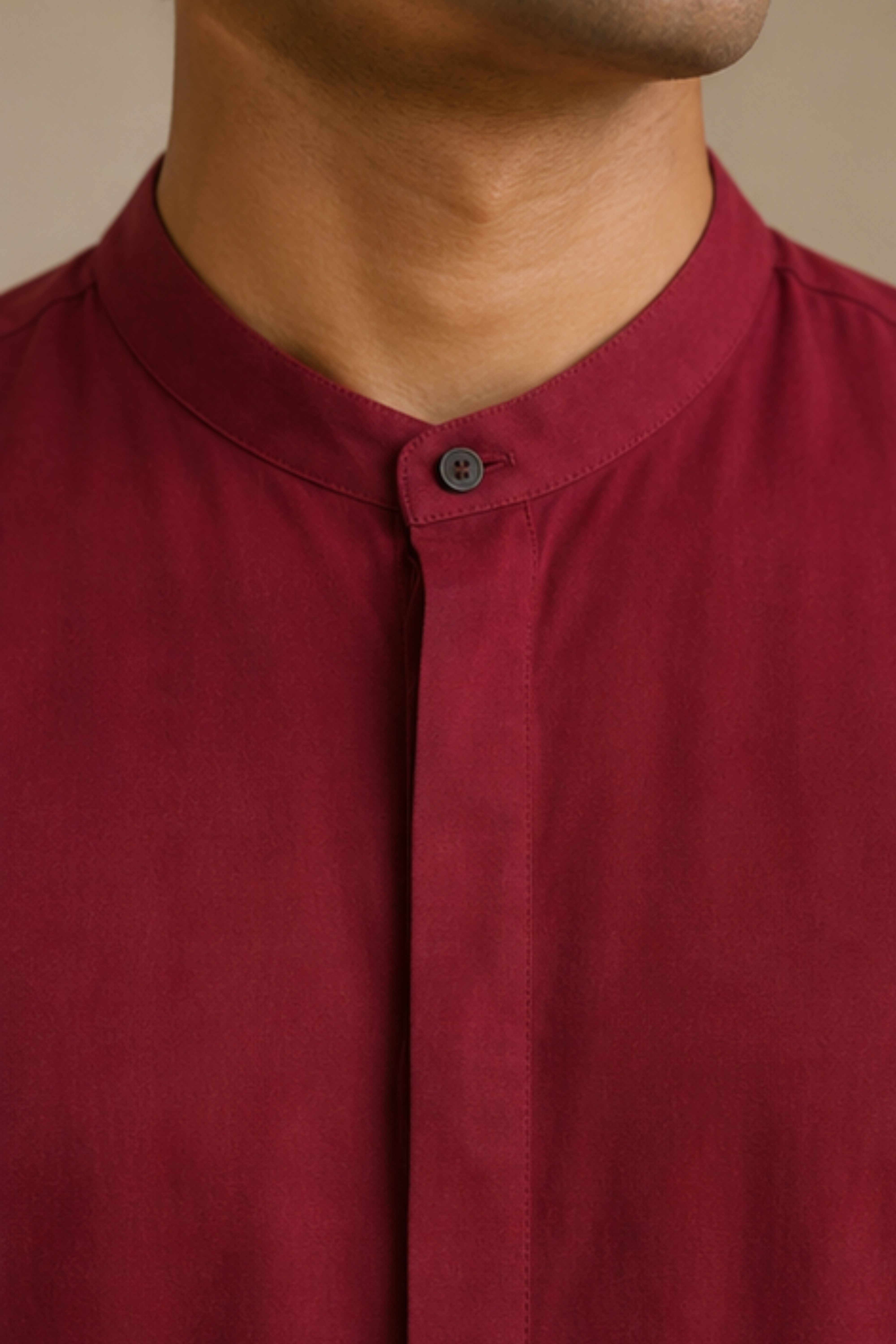 Imperial Royal Maroon Modal Satin Chinese Collar Shirt for Men – Full Sleeve Sustainable Shirt