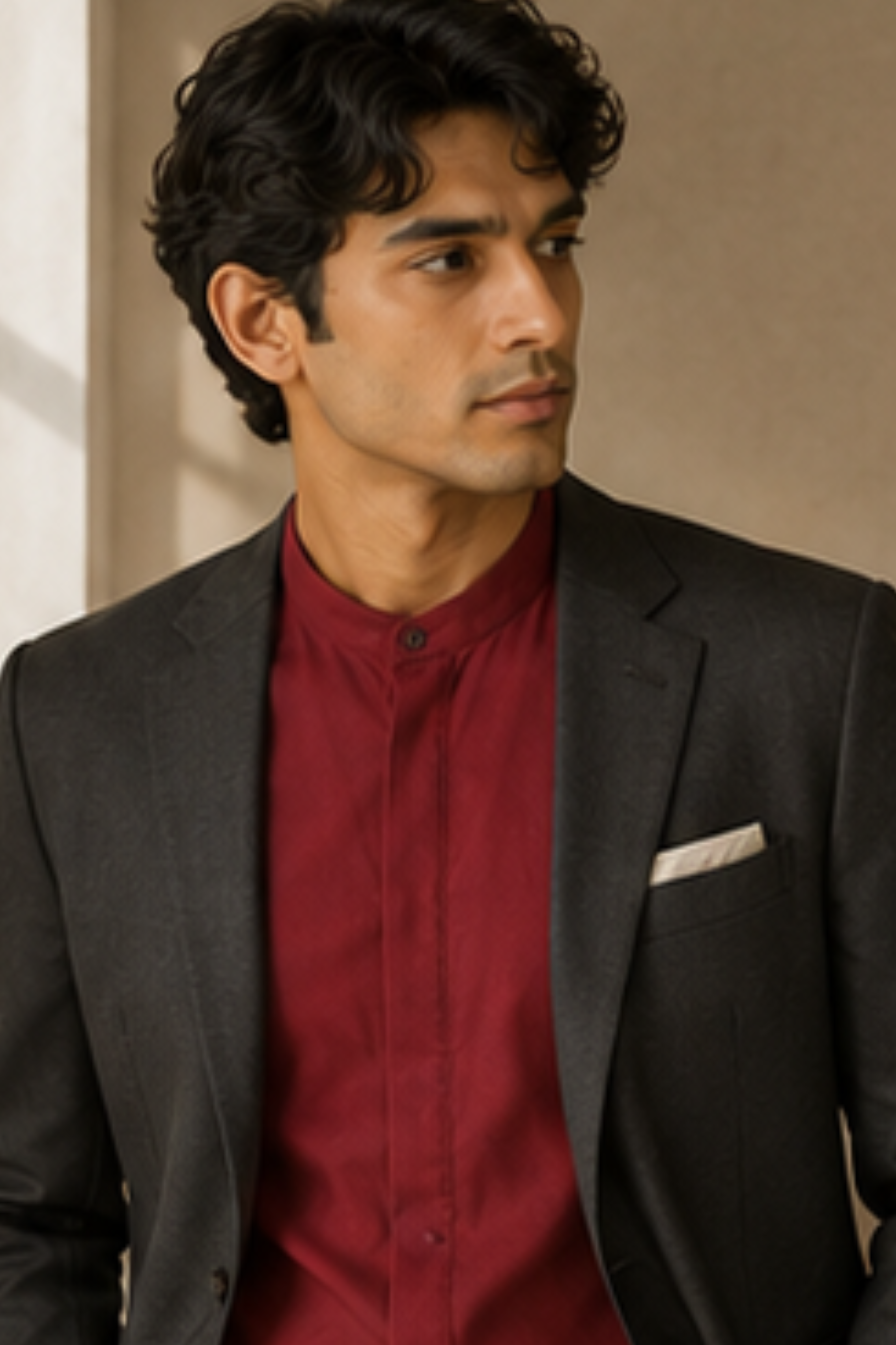 Imperial Royal Maroon Modal Satin Chinese Collar Shirt for Men – Full Sleeve Sustainable Shirt