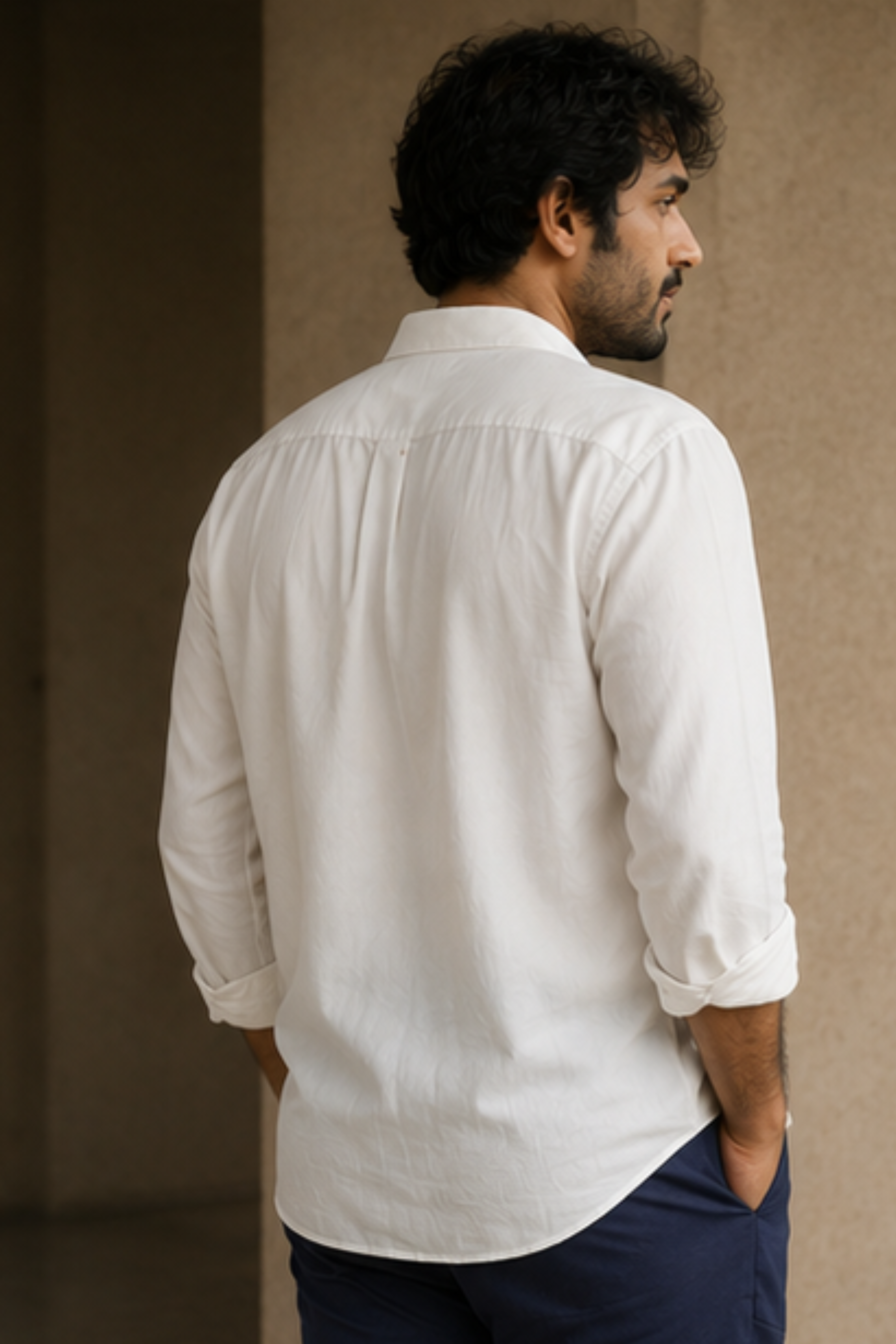 Serene Ayurvedic Cotton Shirt with Spread Collar – Off White Full Sleeve Cotton Shirt for Men