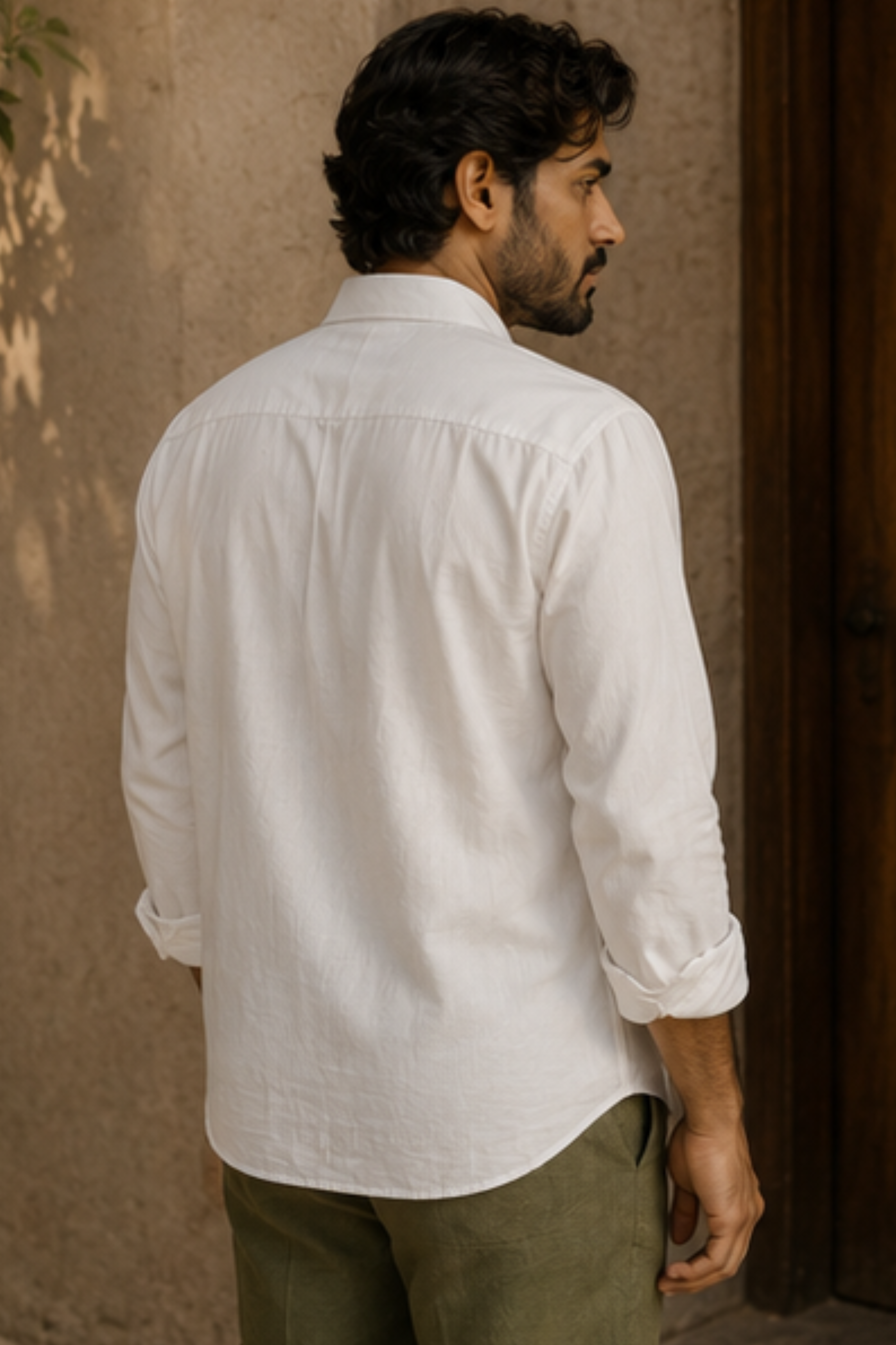 Serene Ayurvedic Cotton Tuxedo Shirt with Spread Collar – Off White Full Sleeve Cotton Shirt for Men
