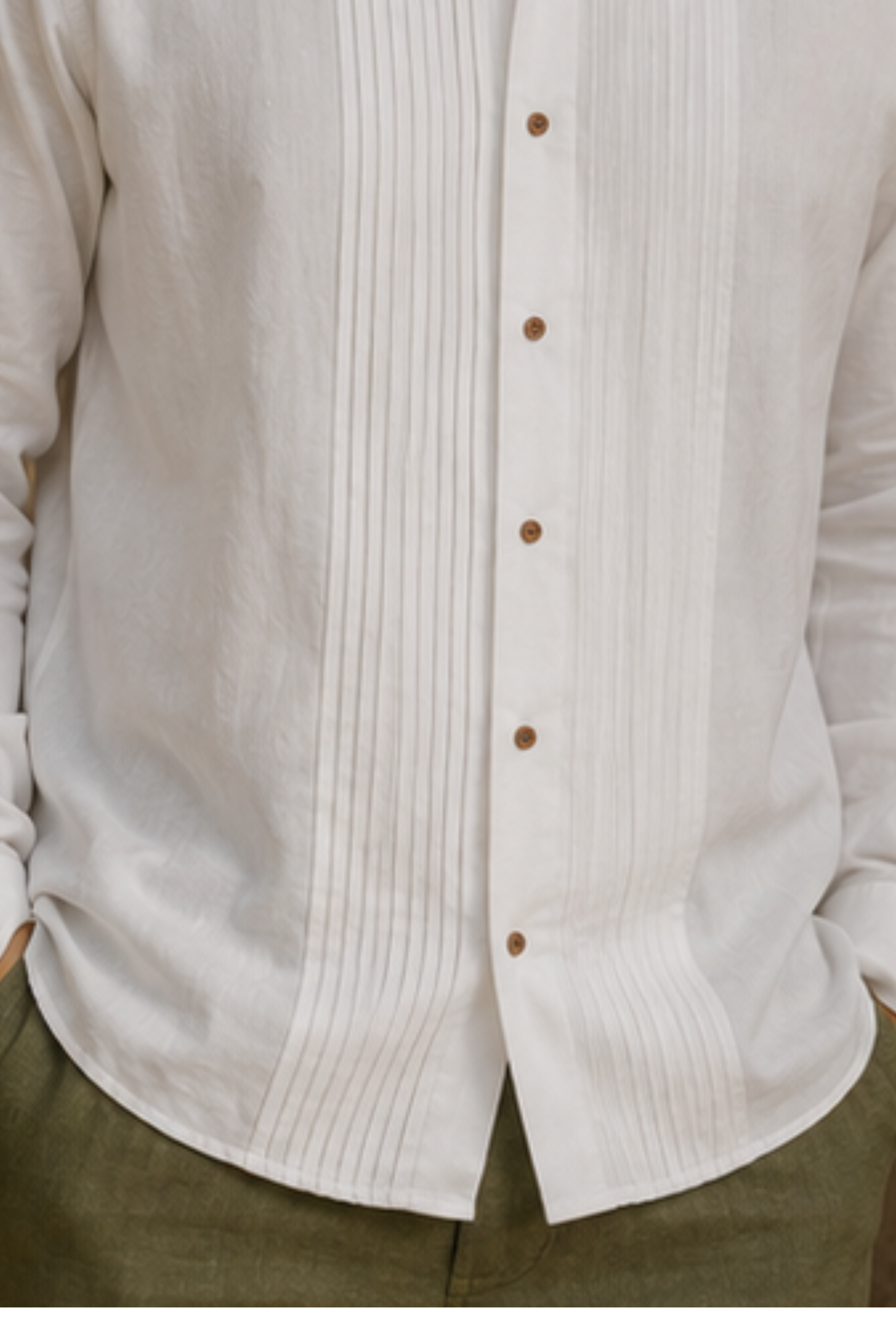 Serene Ayurvedic Cotton Tuxedo Shirt with Spread Collar – Off White Full Sleeve Cotton Shirt for Men