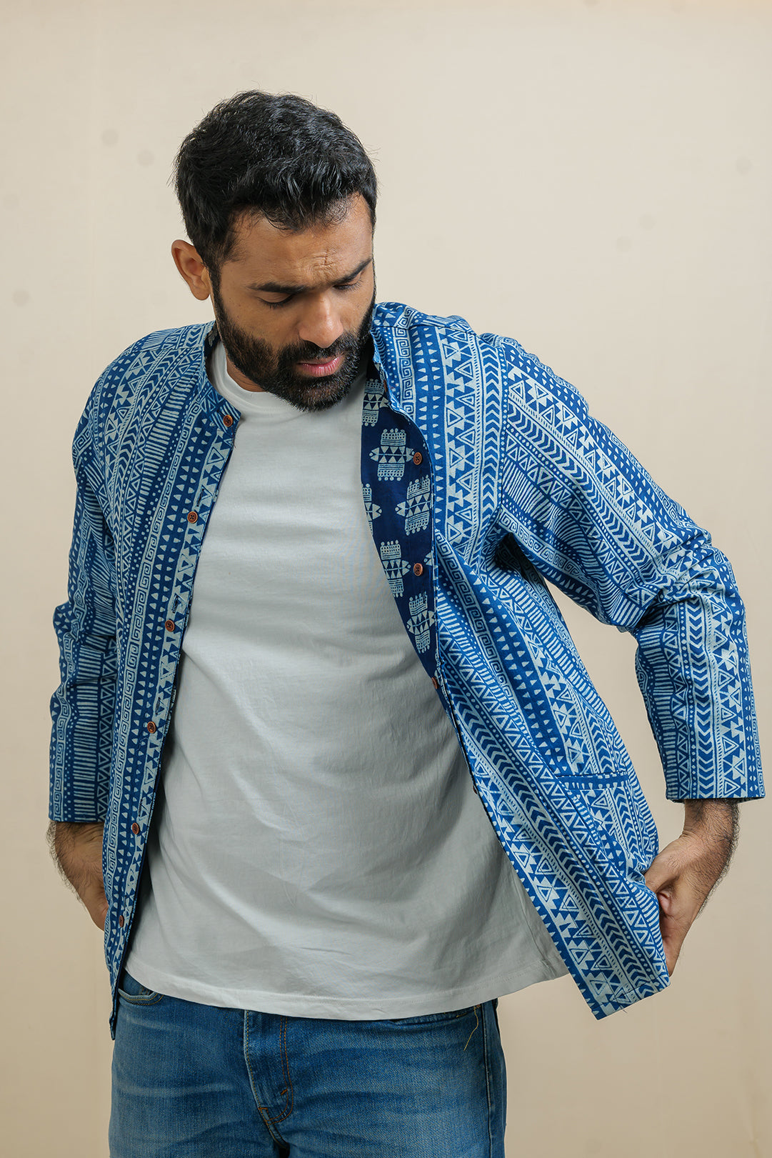 HAKA-TRIBE REVERSIBLE INDIGO SUMMER UNISEX JACKET