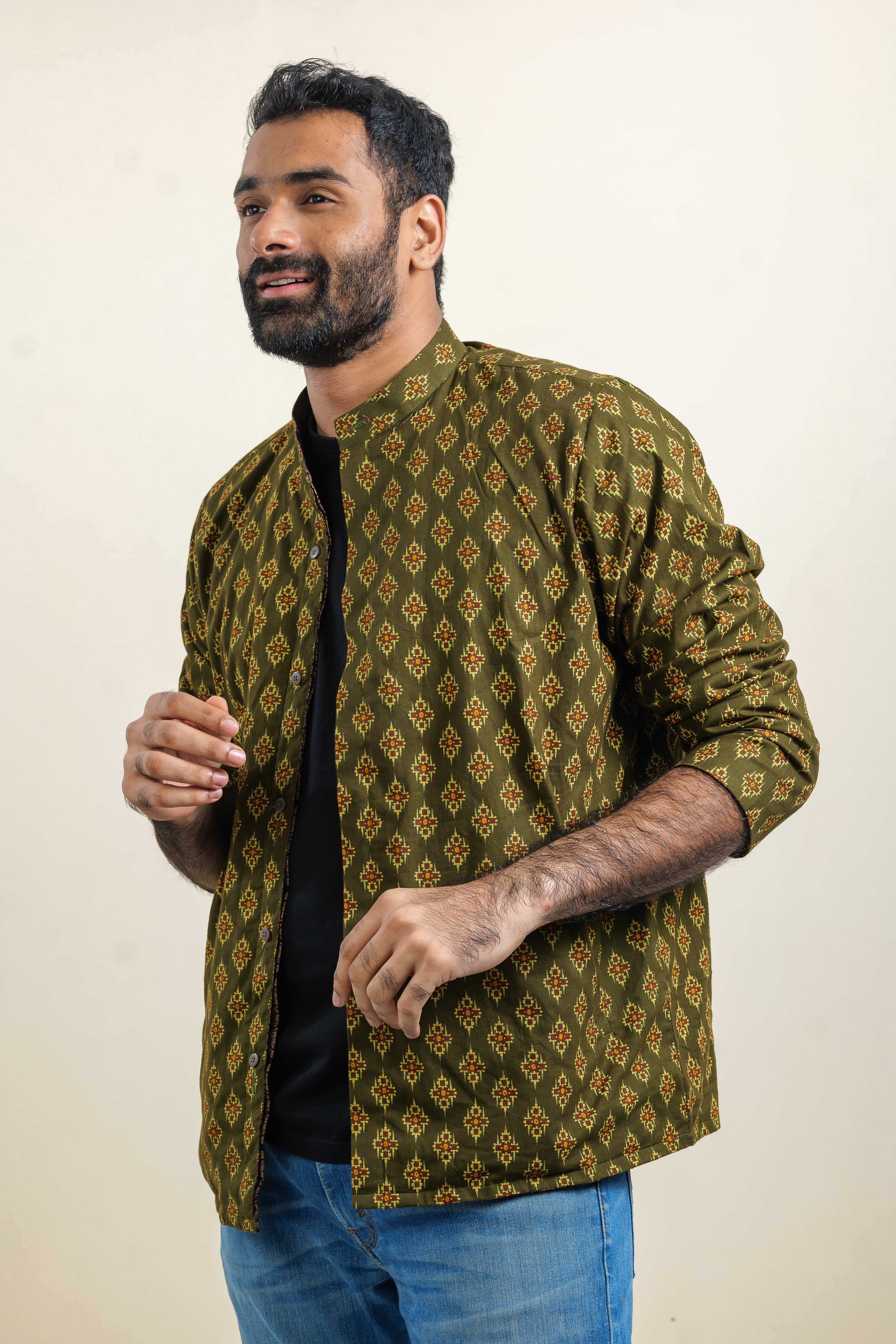 AJRAKH PASTURE-UMBRE REVERSIBLE INDIGO SUMMER UNISEX JACKET