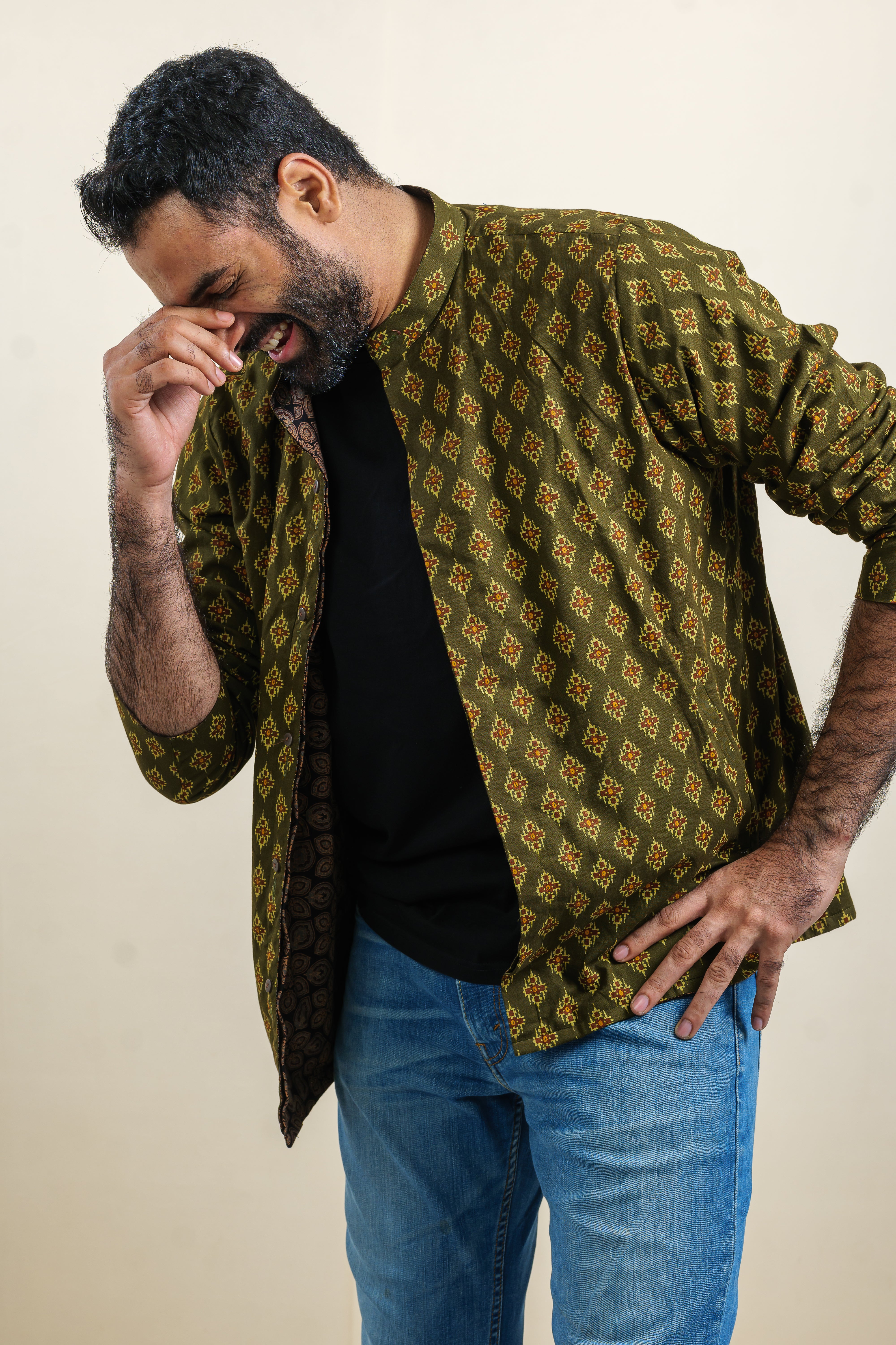 AJRAKH PASTURE-UMBRE REVERSIBLE INDIGO SUMMER UNISEX JACKET