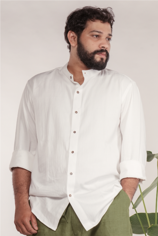 Ayurvedic Cotton Shirt with Mandarin Collar